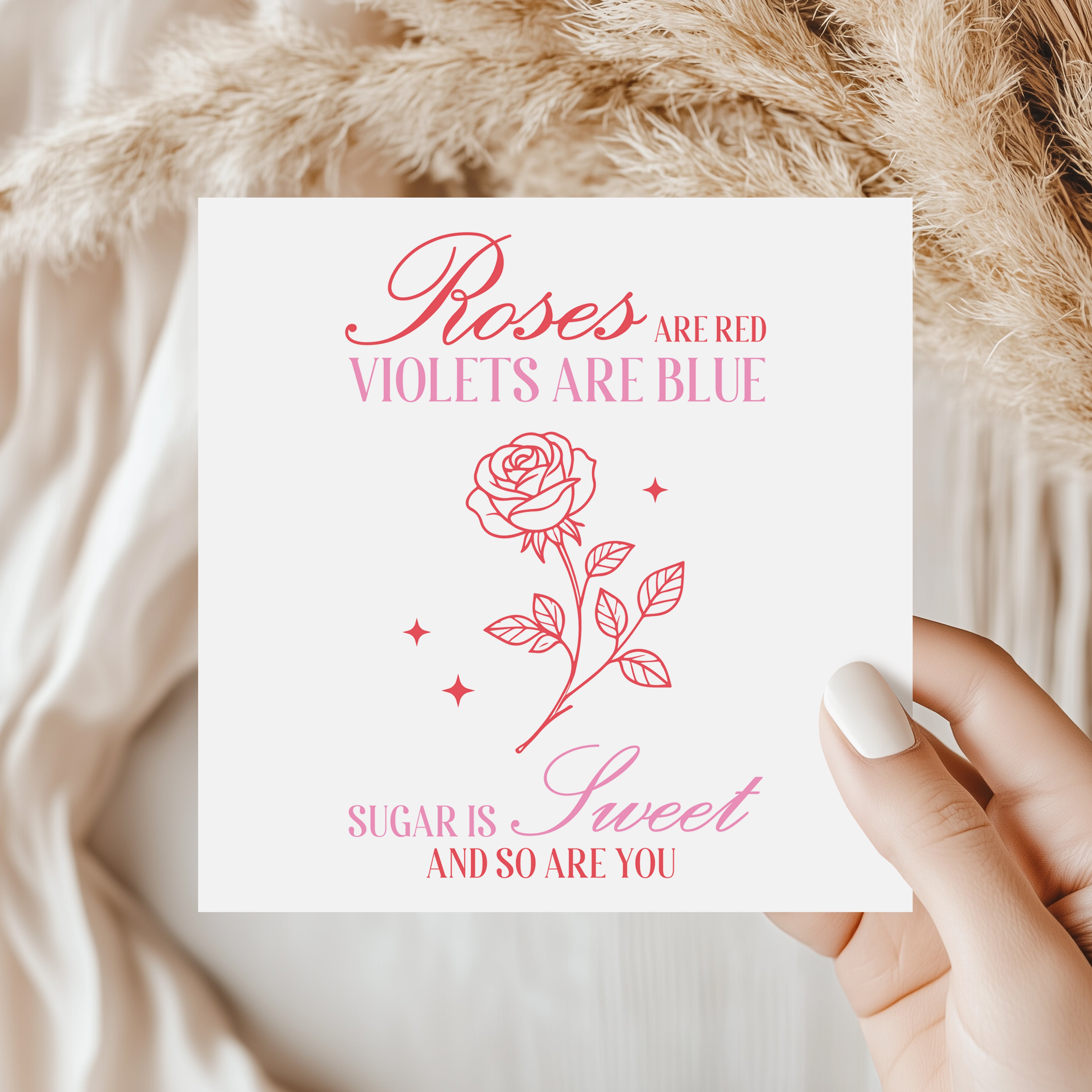 Roses are Red Violets are Blue Card - Sweet Romantic Valentine Card