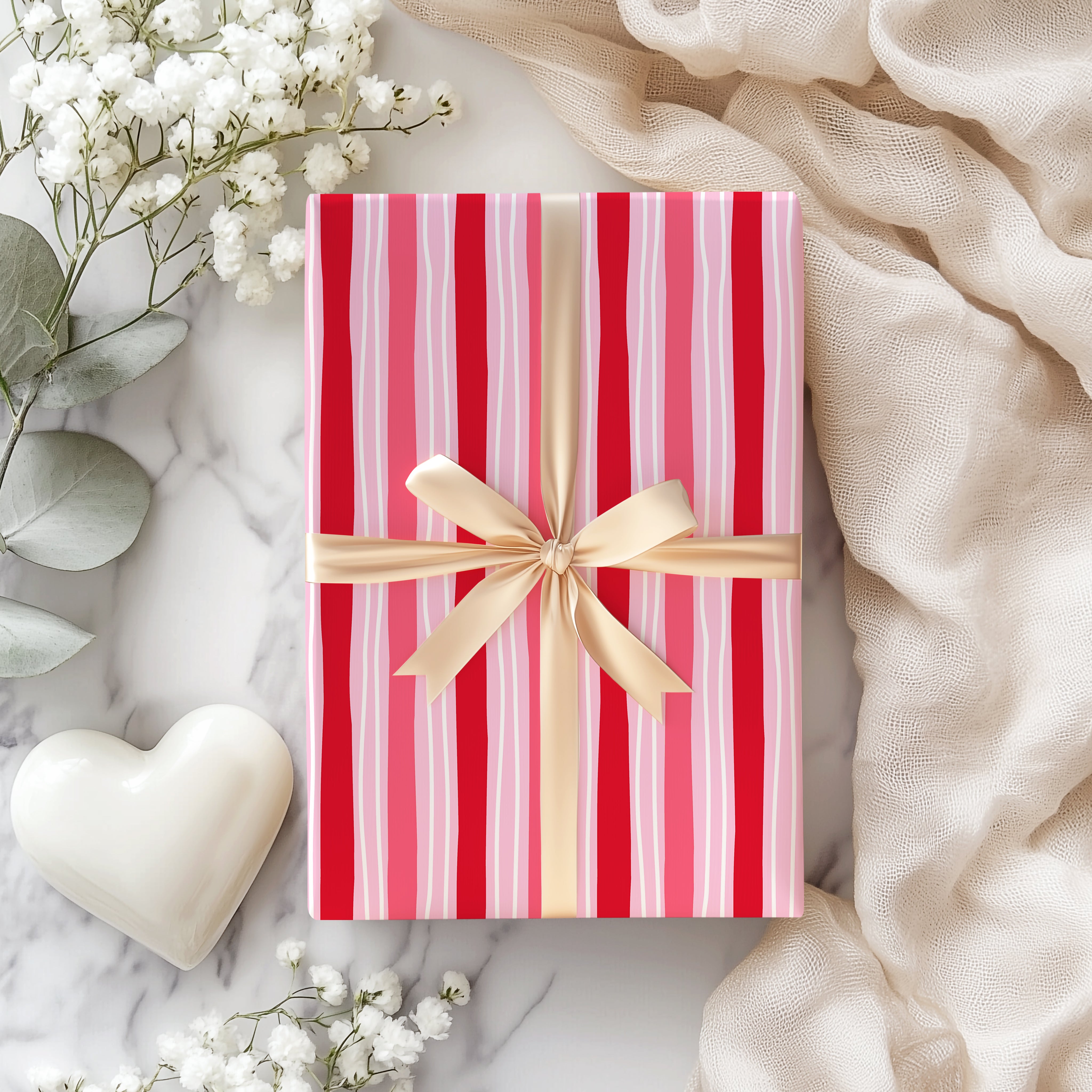 Abstract Vertical Stripe Wrapping Paper Sheet – Modern Red and Pink Patterned Gift Wrap for Valentine's Day, Red