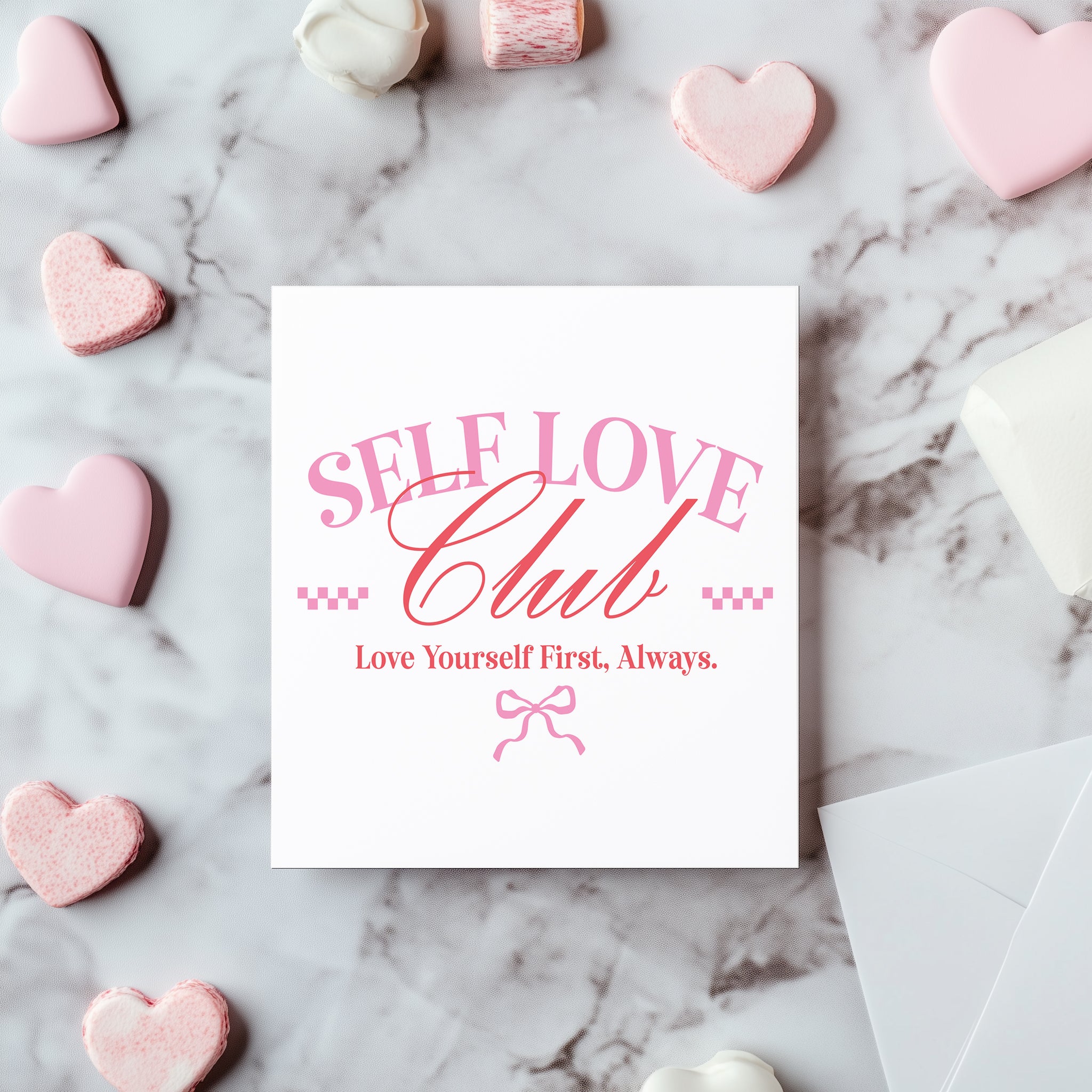 Self Love Club Valentine's Card - Retro Pink Empowerment Card