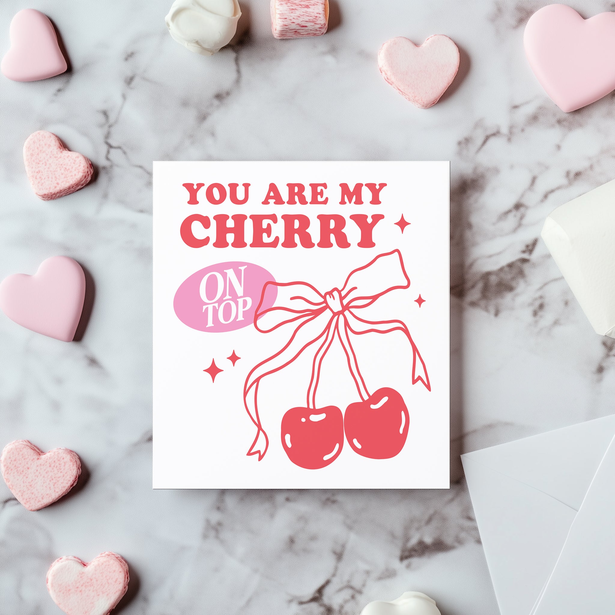 You Are My Cherry On Top Card - Retro Pink Valentine's Day Card