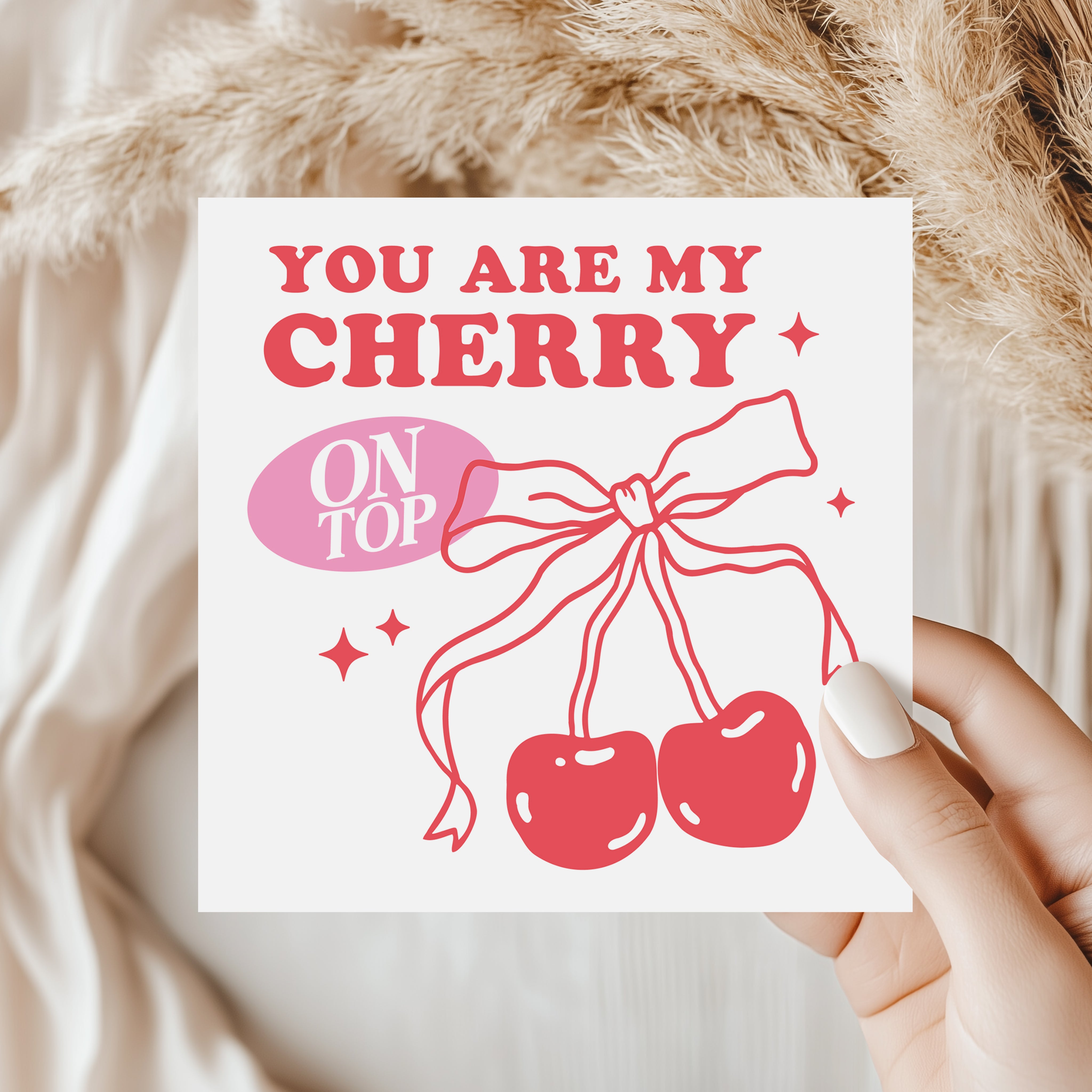 You Are My Cherry On Top Card - Retro Pink Valentine's Day Card