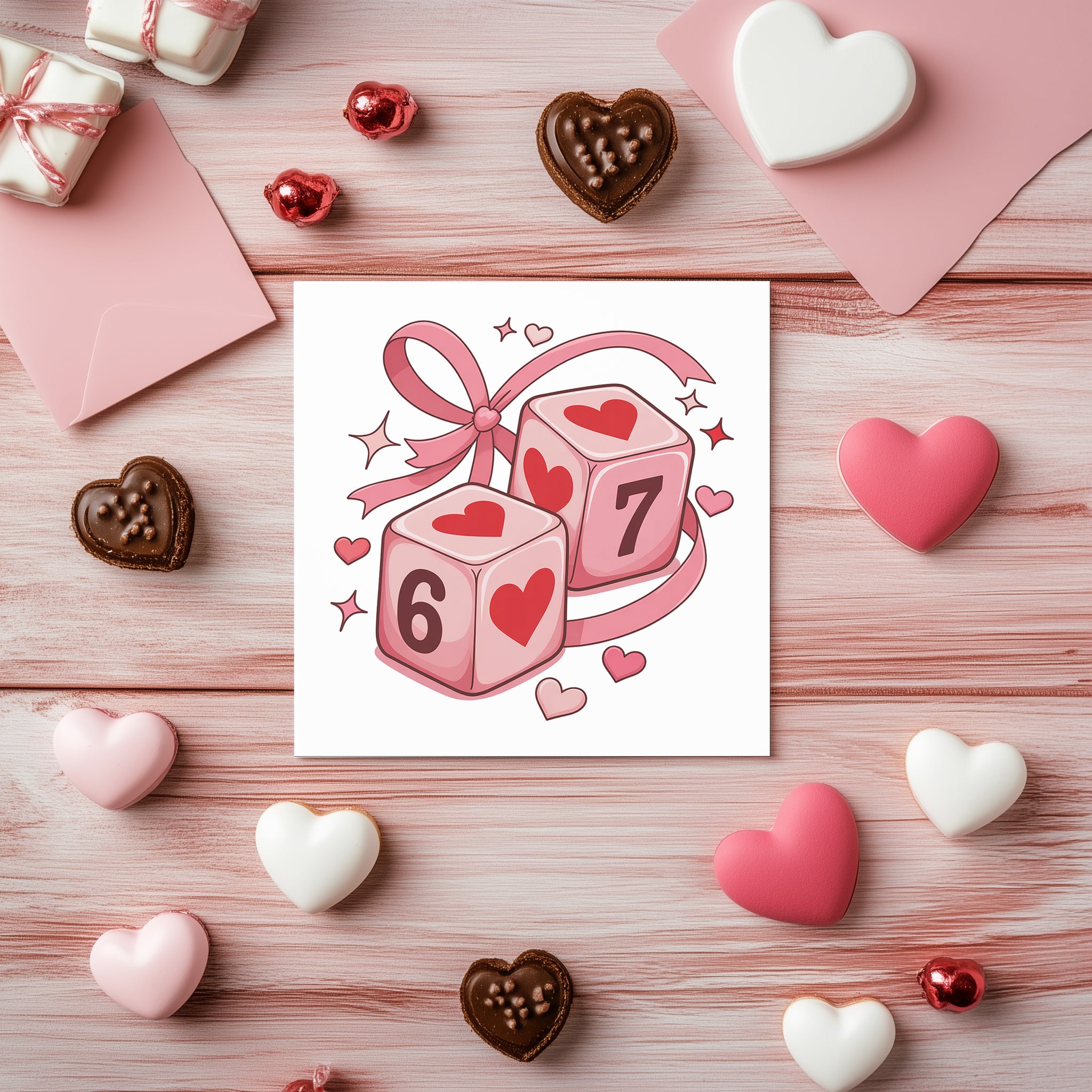 Lucky in Love Dice Valentine's Card - Cute 6 & 7 Heart Dice Card