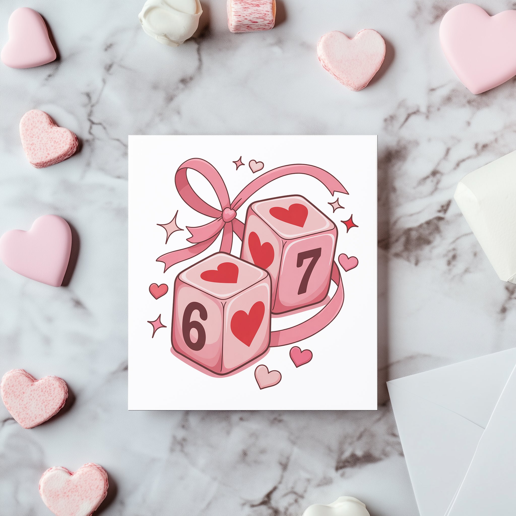 Lucky in Love Dice Valentine's Card - Cute 6 & 7 Heart Dice Card