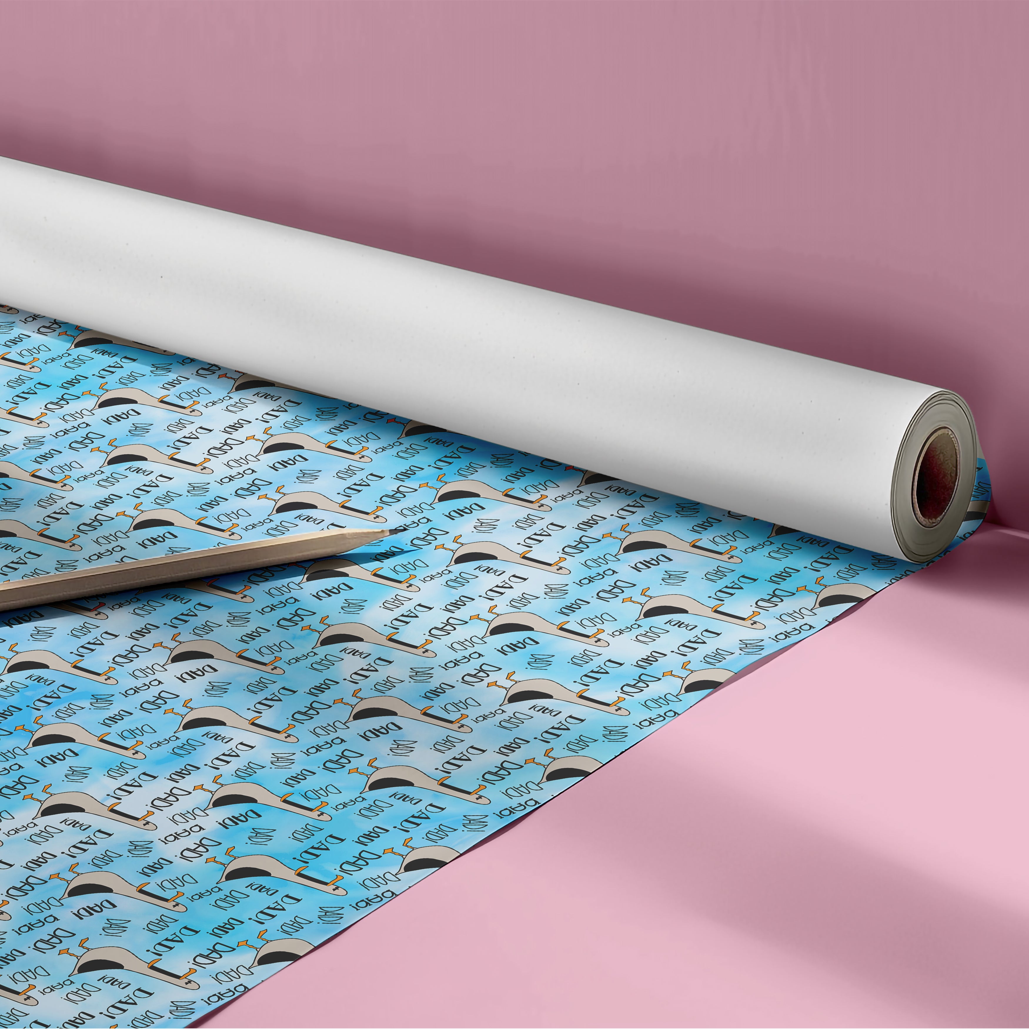 Funny Seagull Dad Wrapping Paper Sheet – Humorous Father's Day or Birthday Gift Wrap for Him, Blue