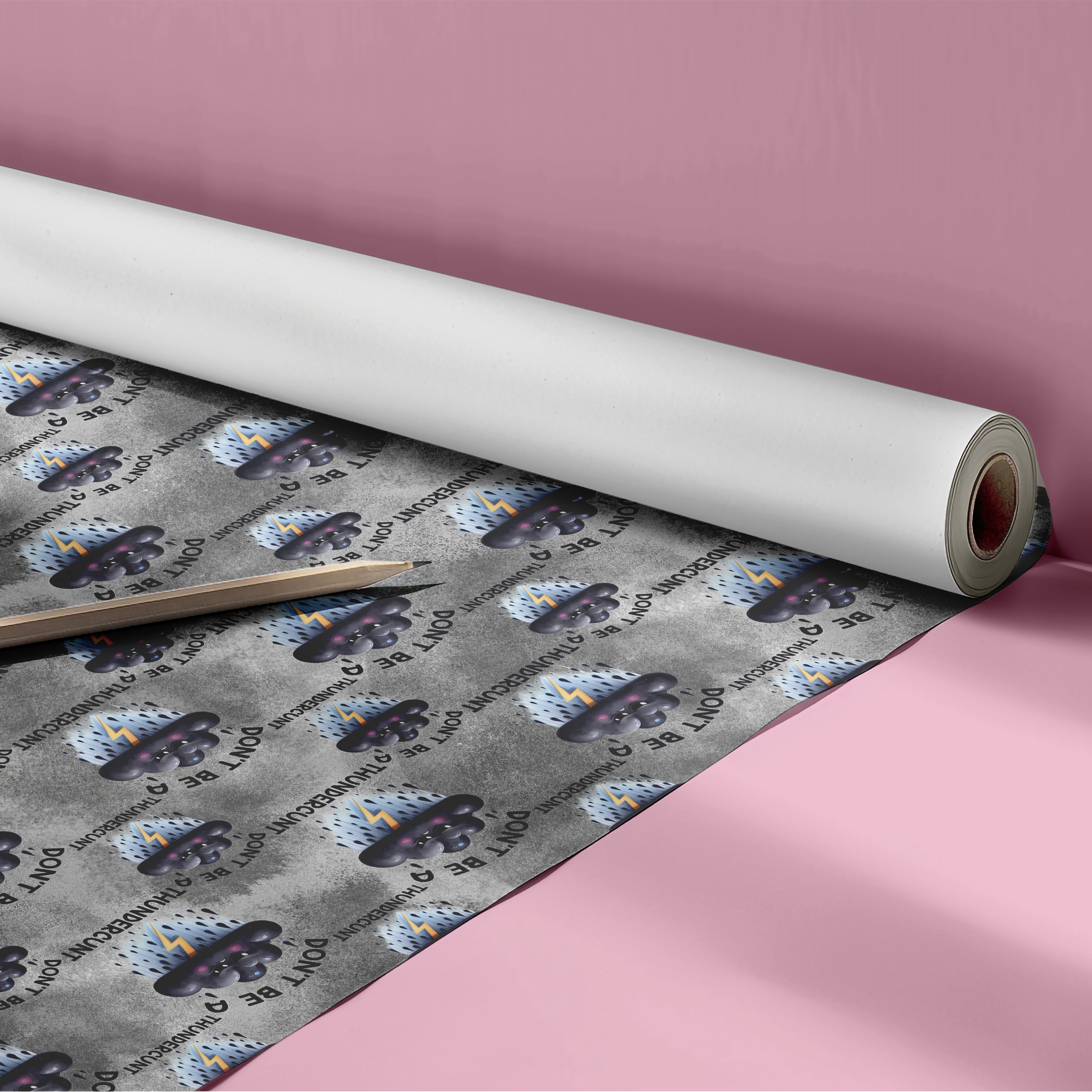 "Don't Be A Thunderc*nt" Storm Cloud Wrapping Paper Sheet – Funny Novelty Joke Gift Wrap for Birthdays and Friends, Grey