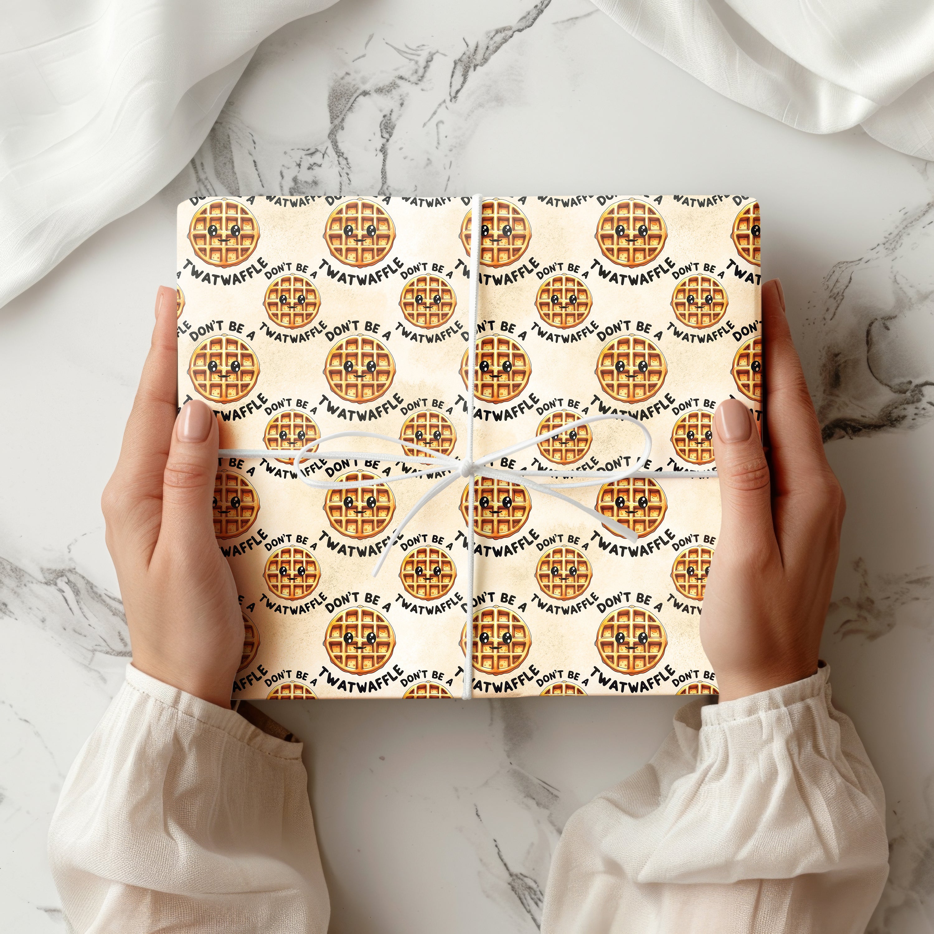 "Don't Be A Twatwaffle" Waffle Wrapping Paper Sheet – Funny Novelty Rude Gift Wrap for Birthdays and Gag Gifts, Cream