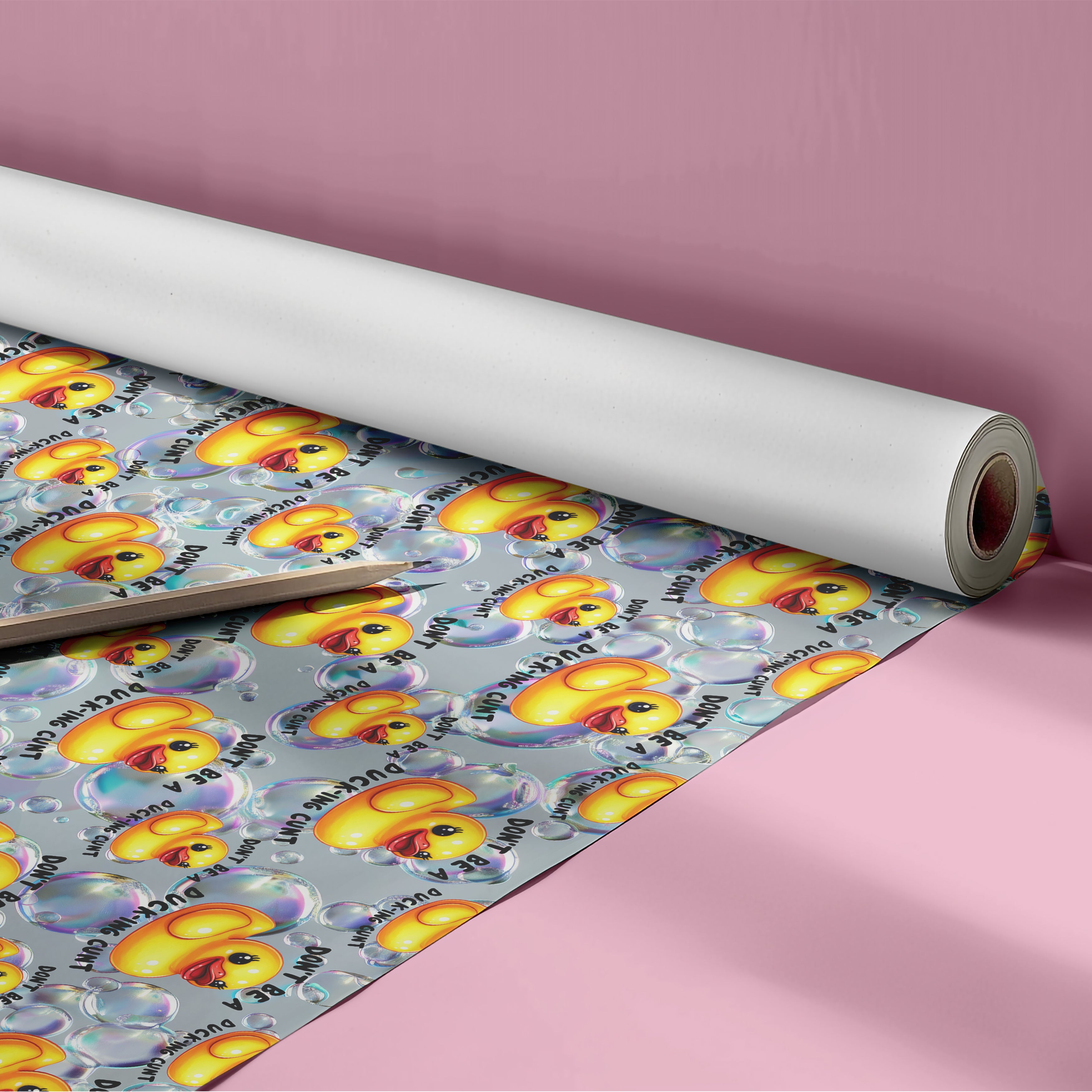 "Don't Be A Duck-ing C*nt" Rubber Duck Wrapping Paper Sheet – Funny Novelty Rude Gift Wrap for Birthdays and Gag Gifts, Grey