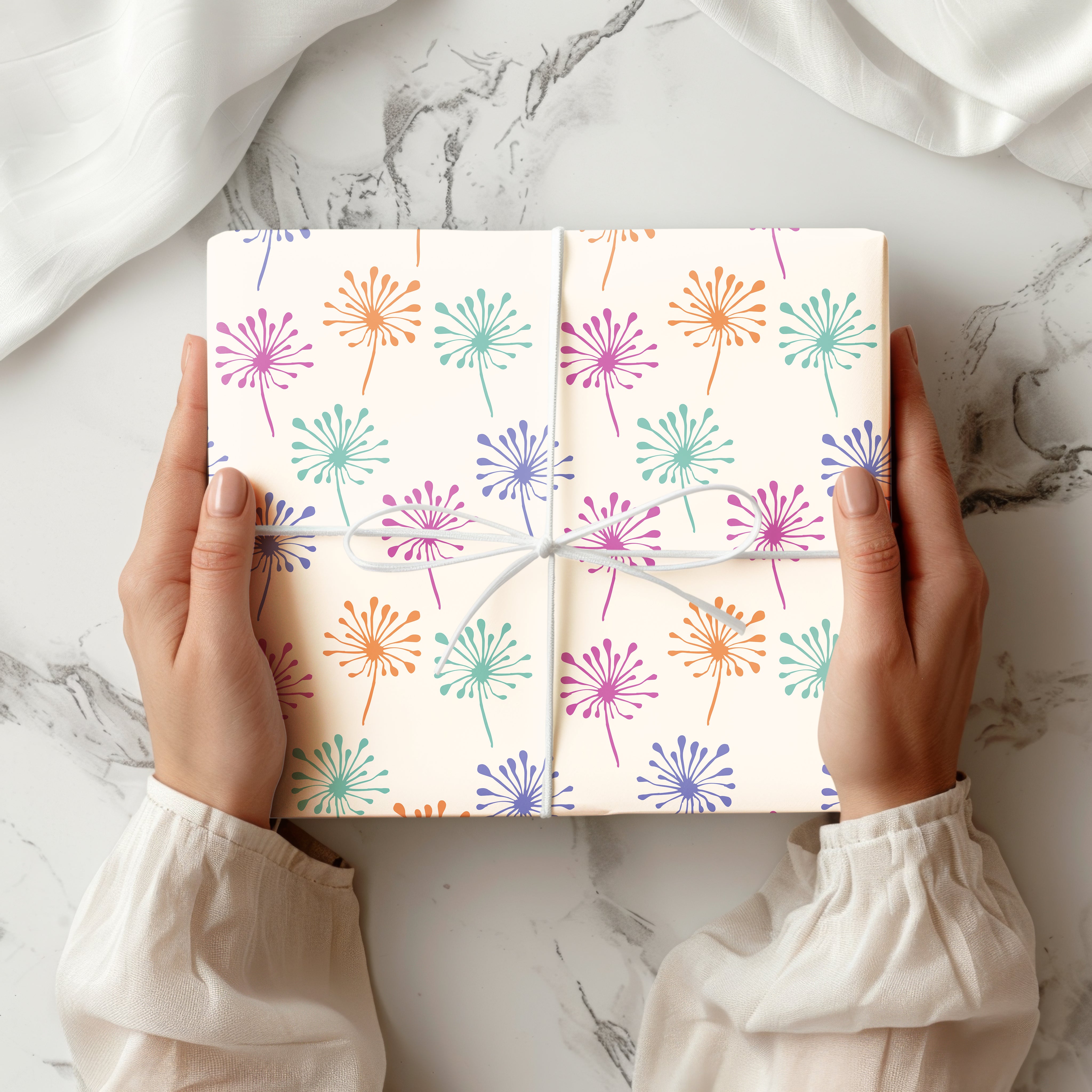 Dandelion Wrapping Paper Sheet – Modern Botanical Floral Gift Wrap for Birthdays and All Occasions, Multicolour
