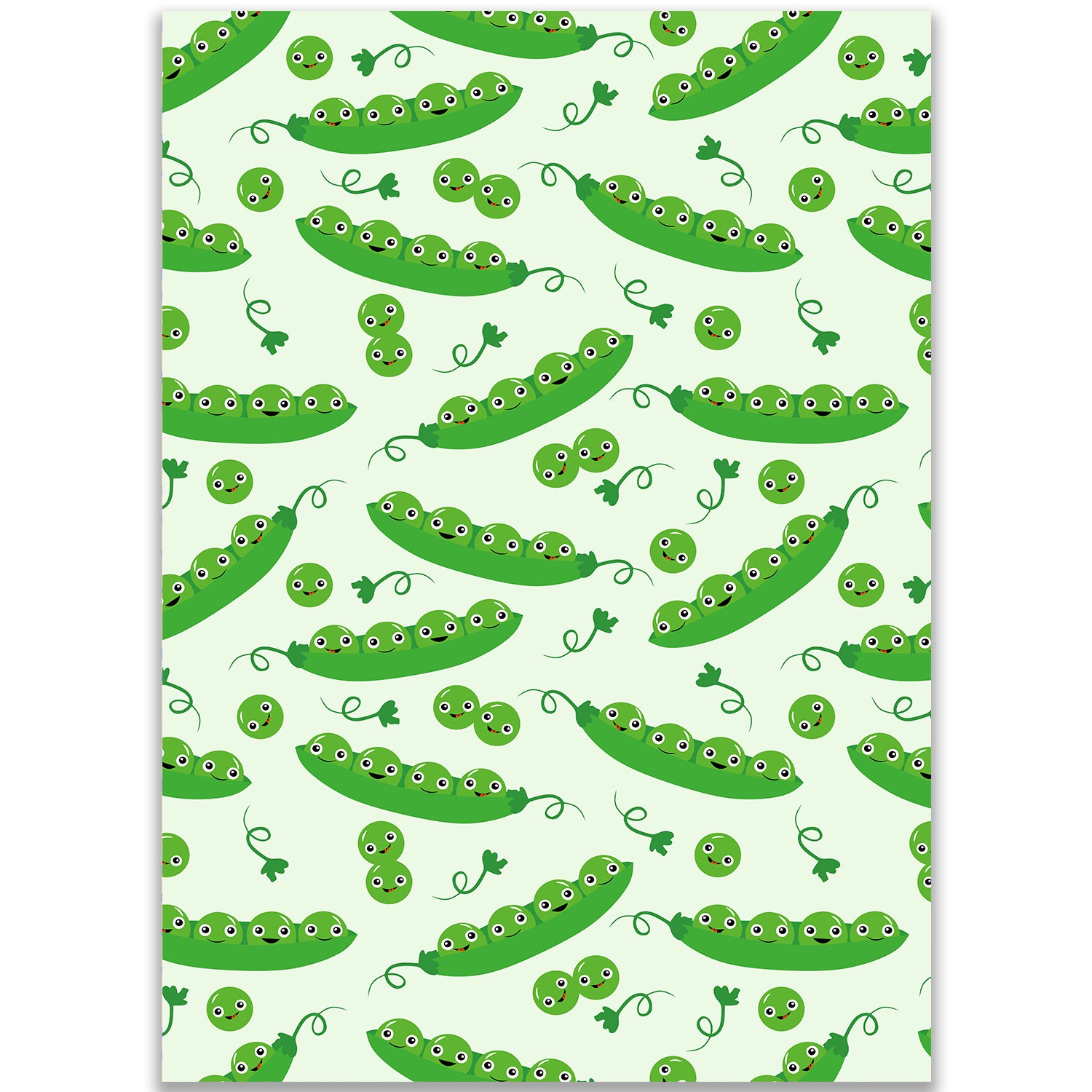 Peas in a Pod Wrapping Paper Sheet – Cute Kawaii Vegetable Pattern Gift Wrap for Twins, Baby Showers and Birthdays, Green