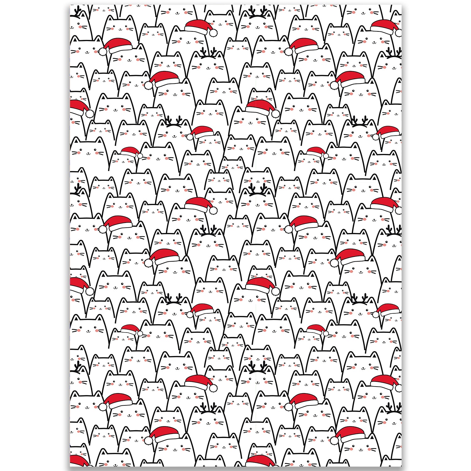 Christmas Cats Wrapping Paper Sheet – Cute Santa Hat Kitten Pattern Gift Wrap for Holiday Season and Cat Lovers, Red and White