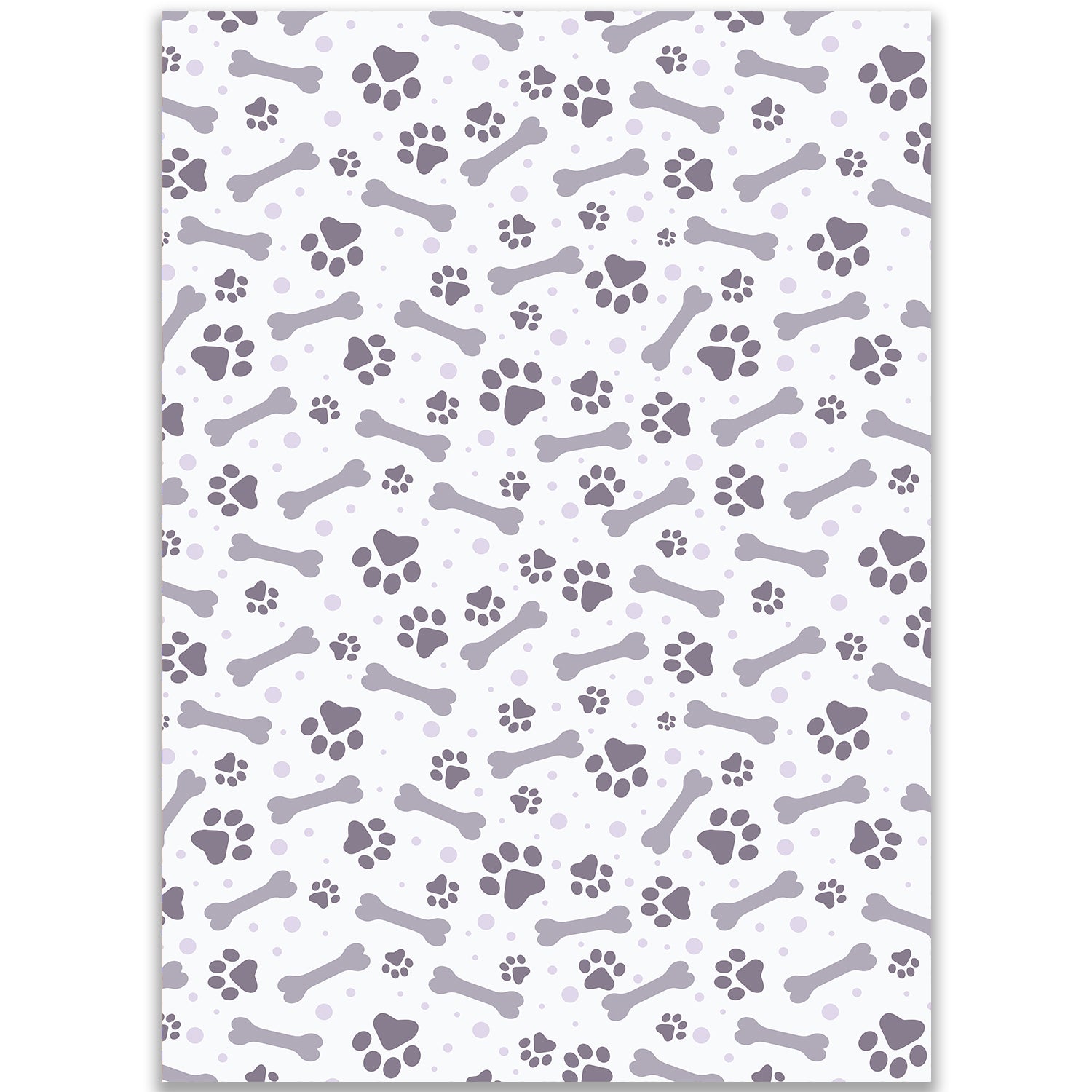 Dog Paw Prints and Bones Wrapping Paper Sheet – Cute Puppy Pattern Gift Wrap for Dog Birthdays and Pet Lovers, Grey and White