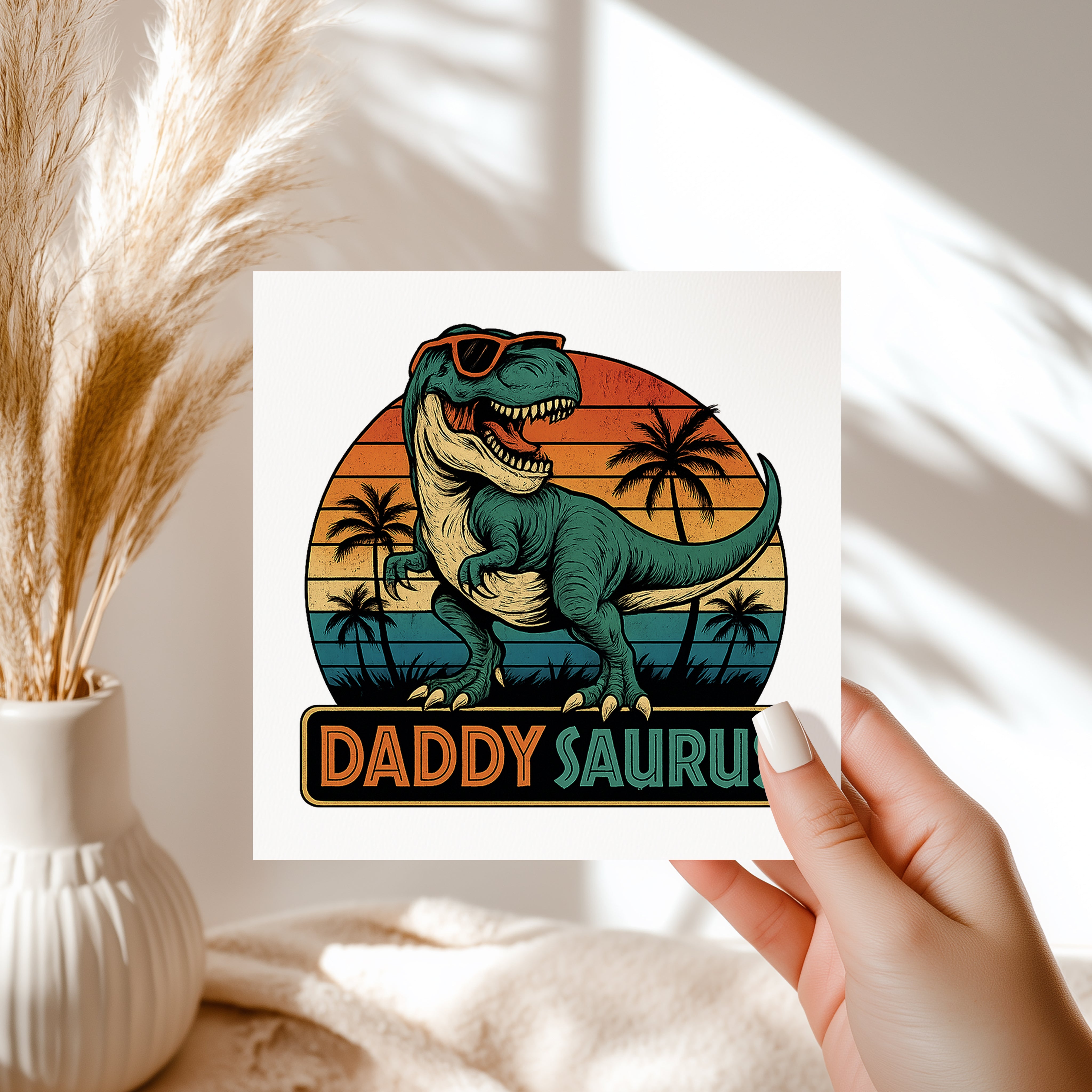 Daddysaurus Card Funny T-Rex Dinosaur Father’s Day Greeting Card For Dad
