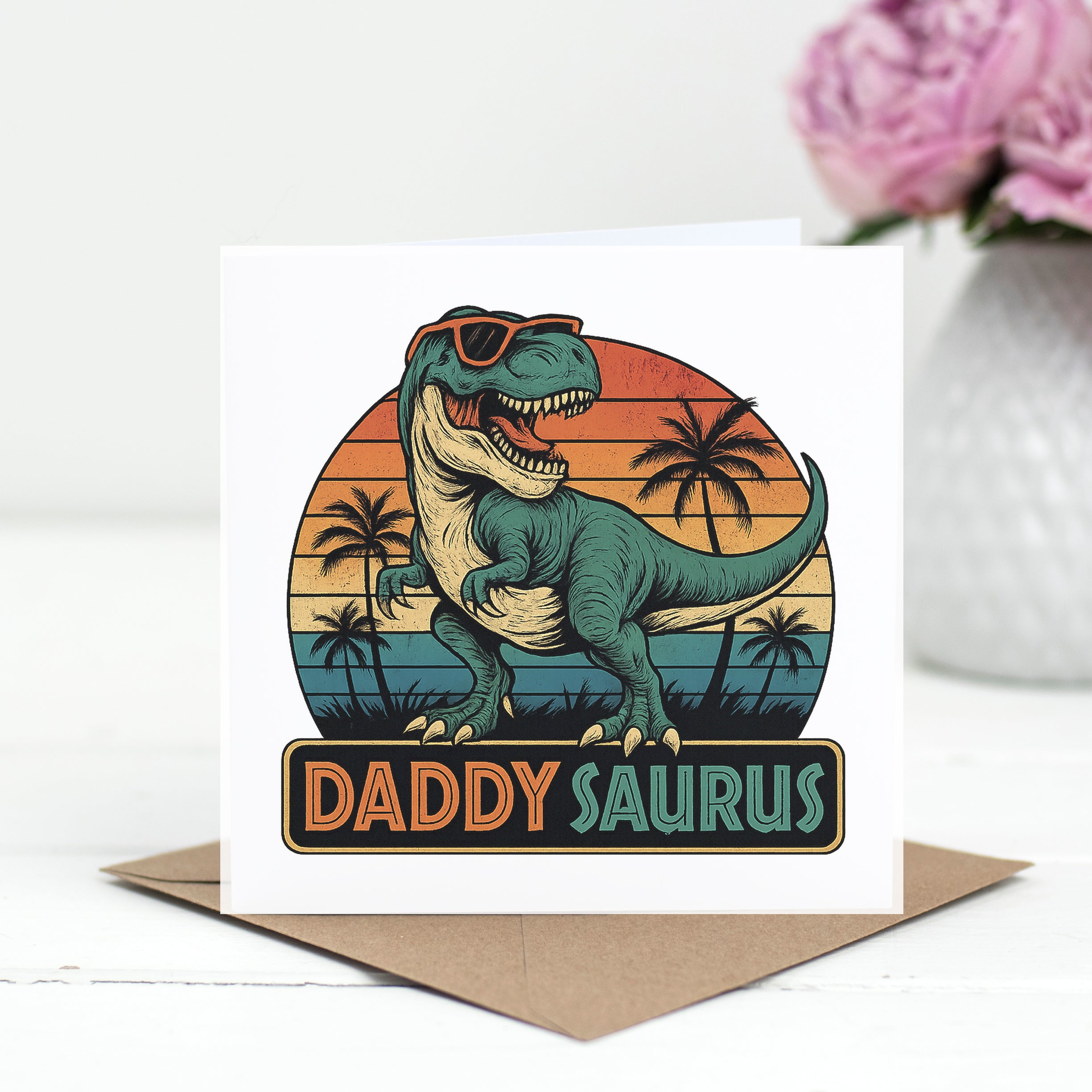 Daddysaurus Card Funny T-Rex Dinosaur Father’s Day Greeting Card For Dad