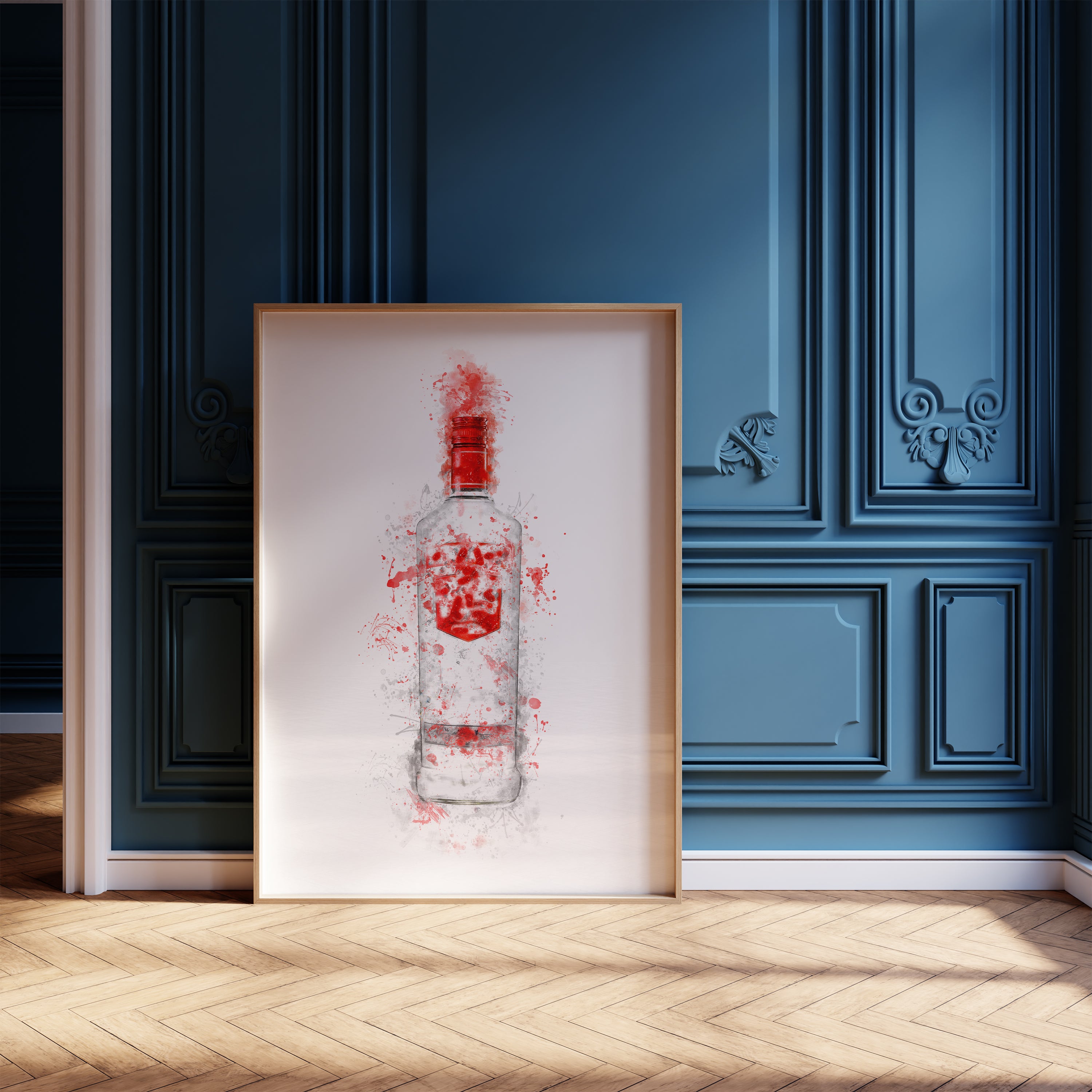 Watercolour Red Vodka Bottle Paint Splash Print