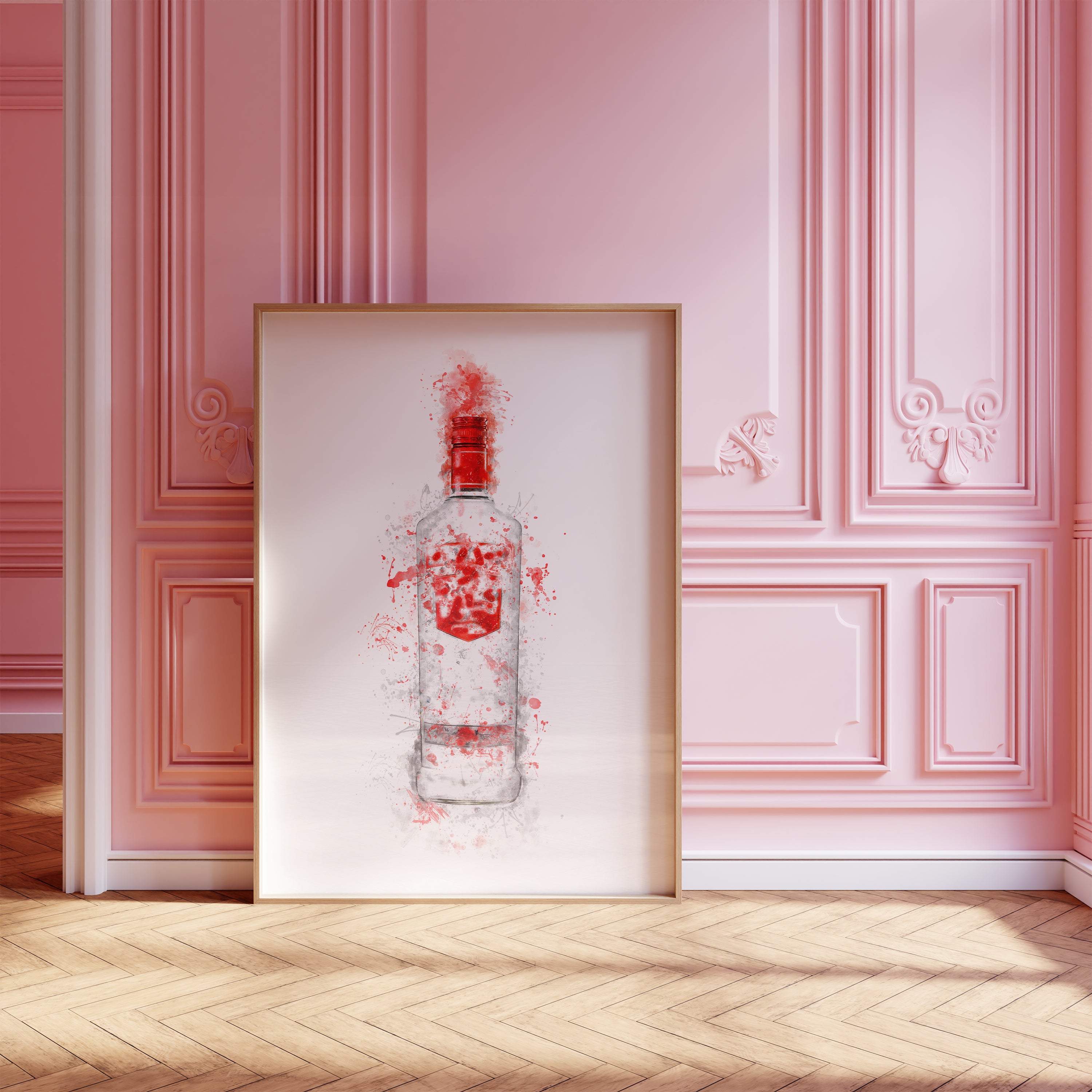 Watercolour Red Vodka Bottle Paint Splash Print