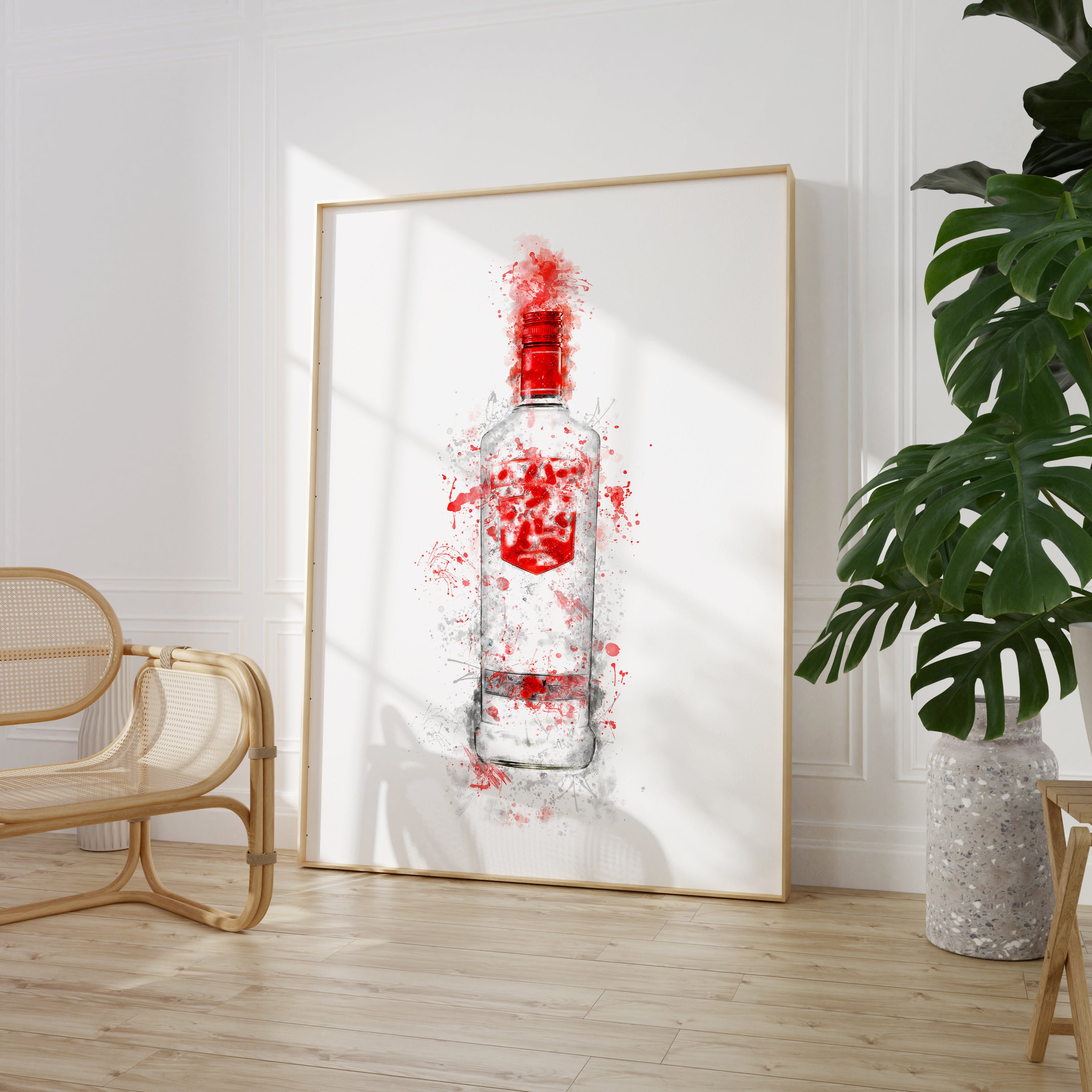 Watercolour Red Vodka Bottle Paint Splash Print