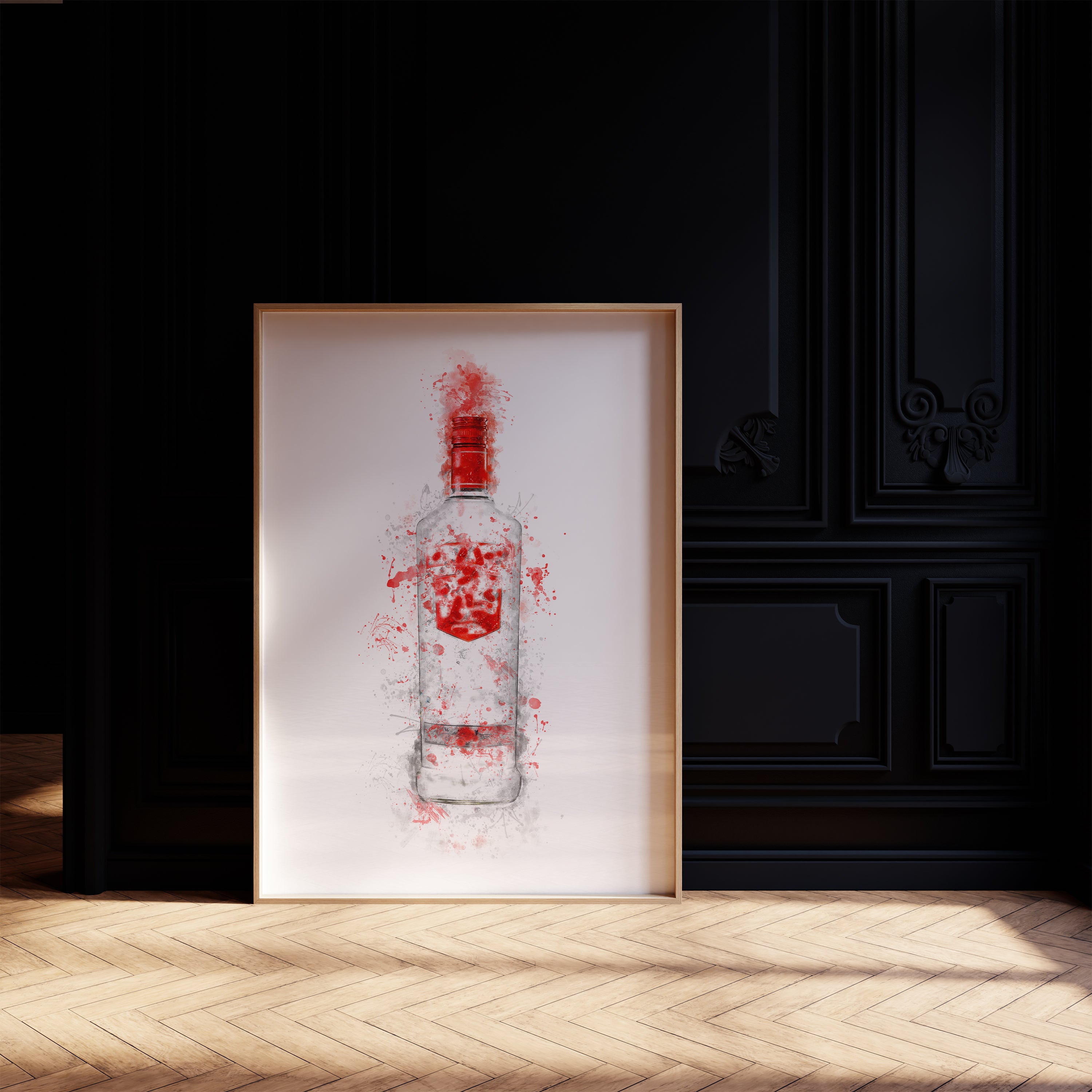 Watercolour Red Vodka Bottle Paint Splash Print