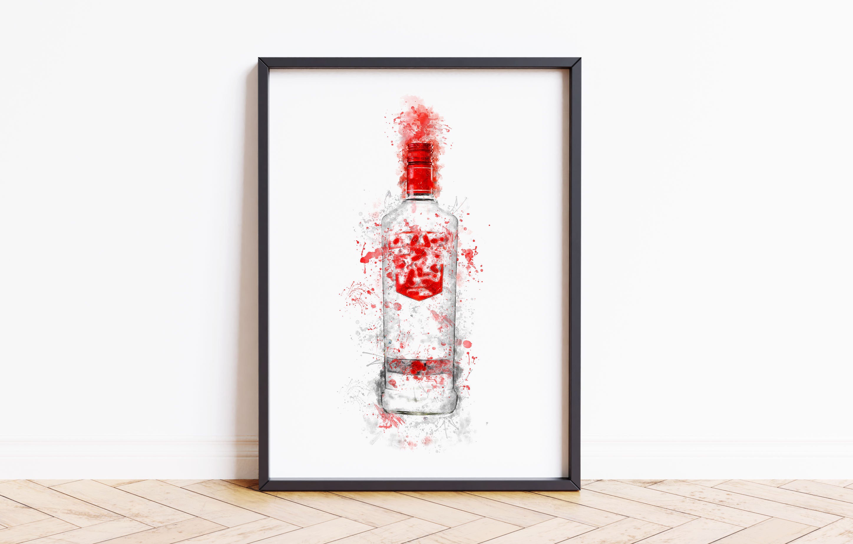 Watercolour Red Vodka Bottle Paint Splash Print