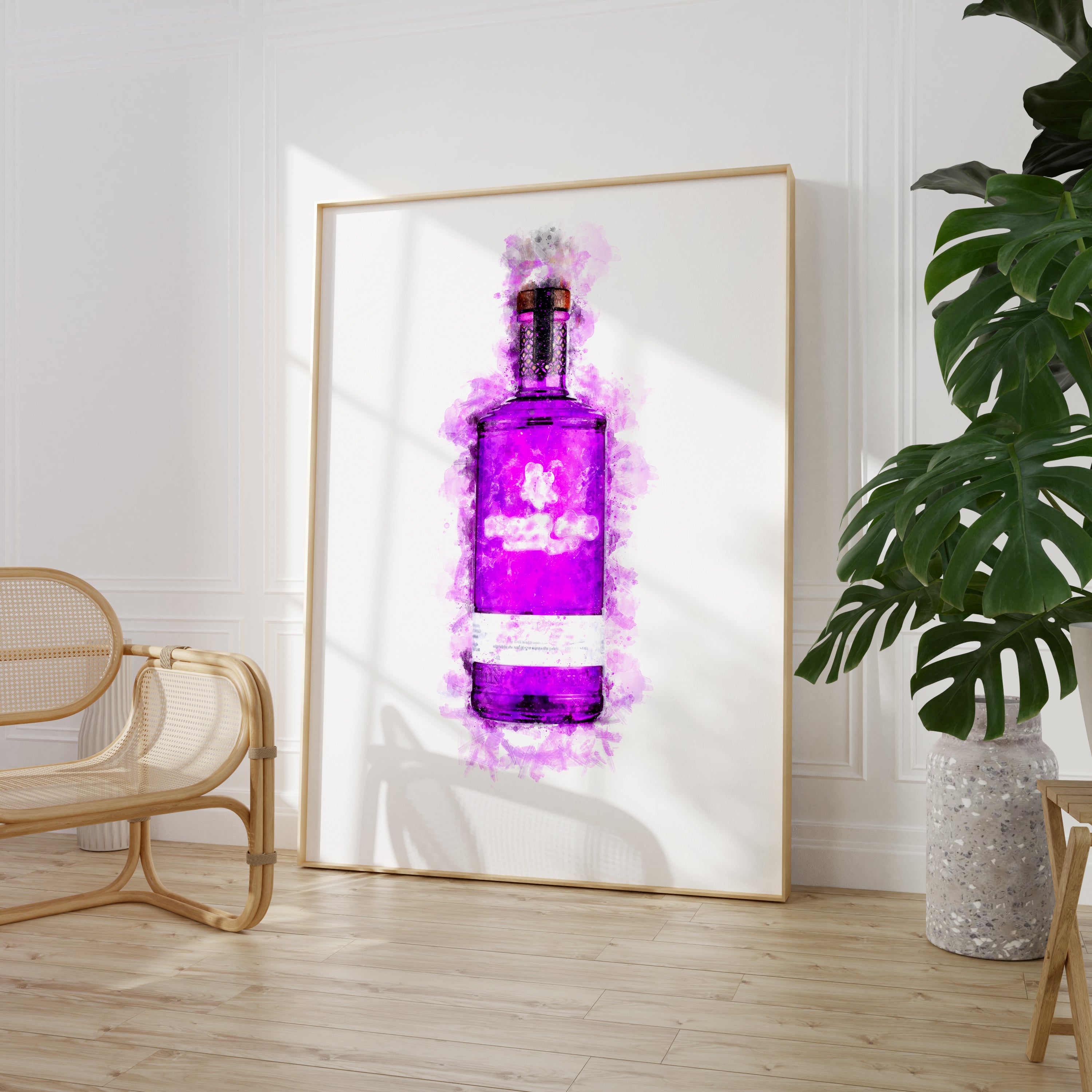 Watercolour Purple Gin Bottle Paint Splash Print