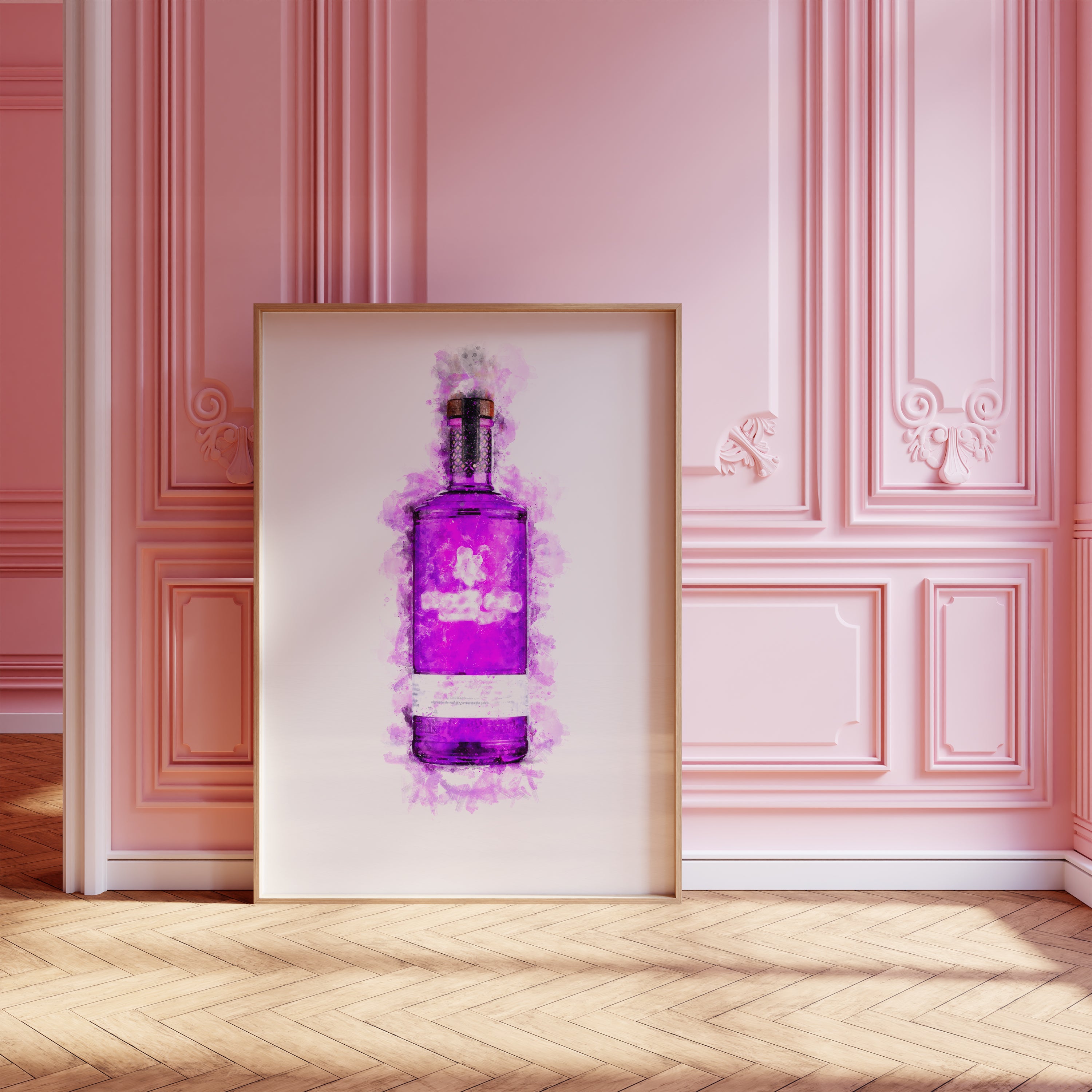 Watercolour Purple Gin Bottle Paint Splash Print