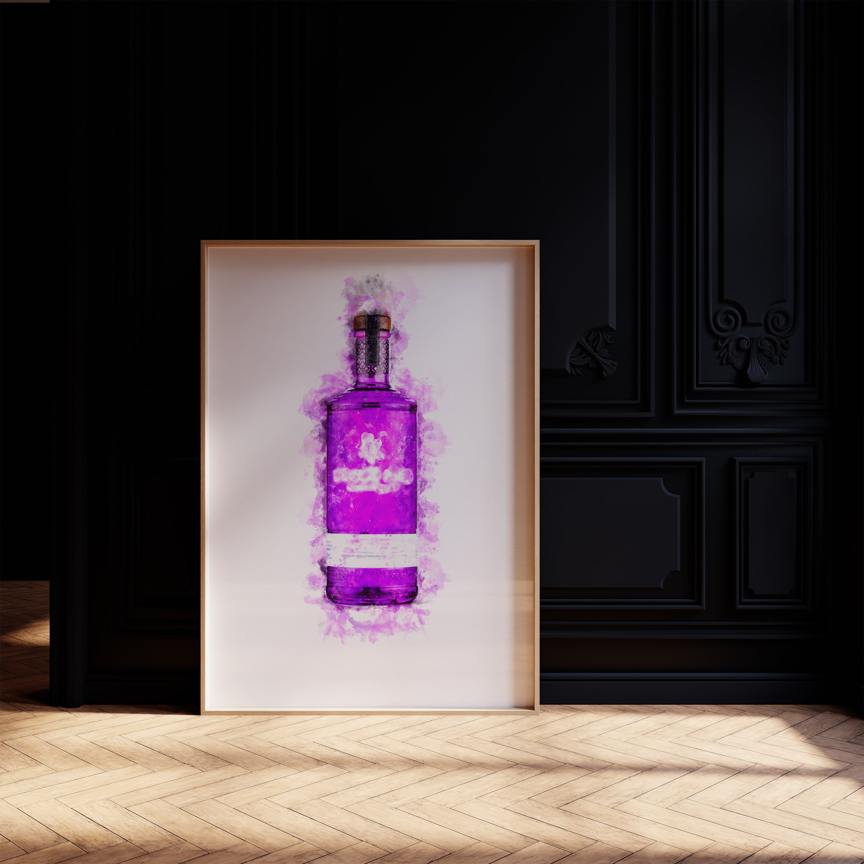 Watercolour Purple Gin Bottle Paint Splash Print