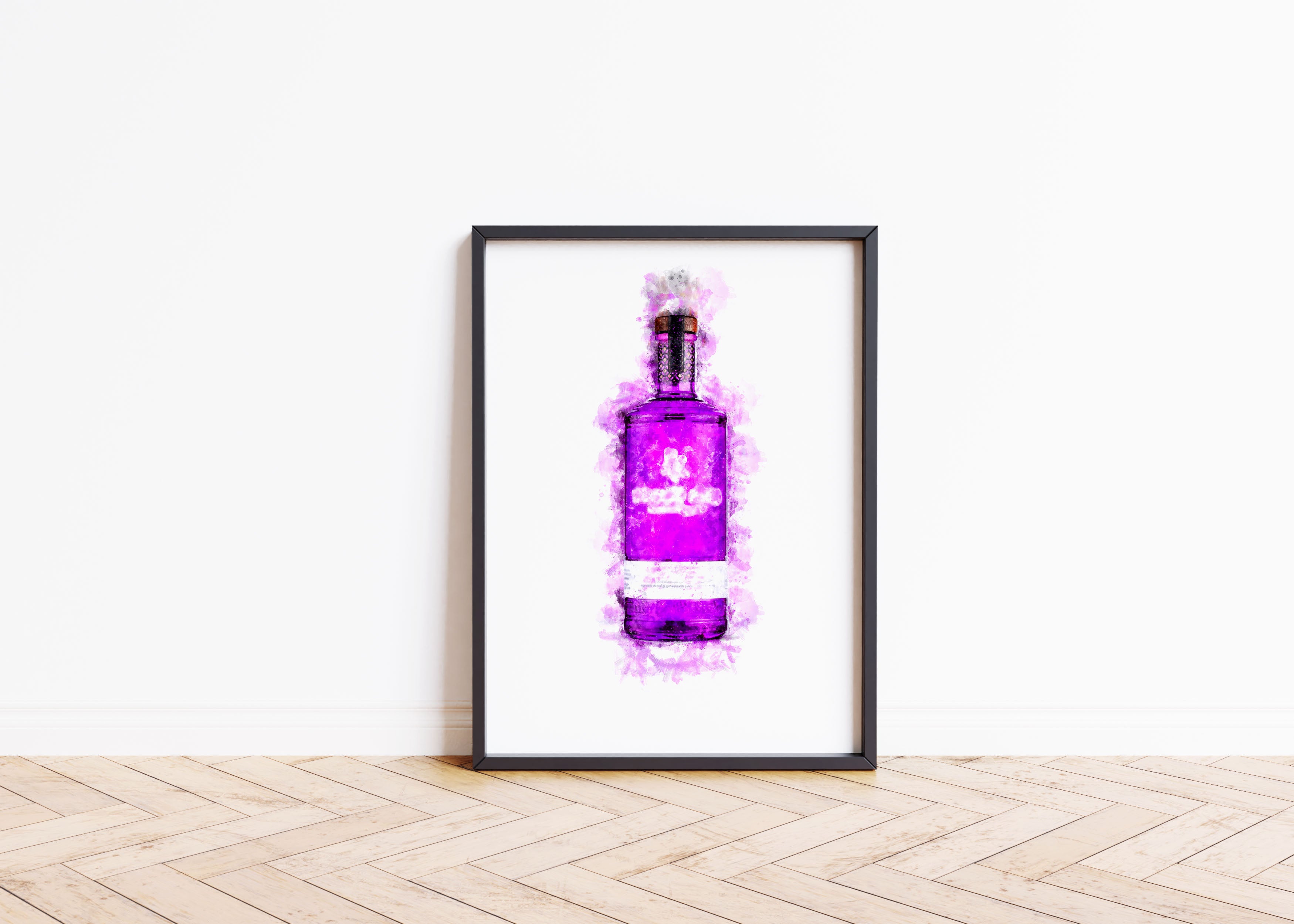 Watercolour Purple Gin Bottle Paint Splash Print