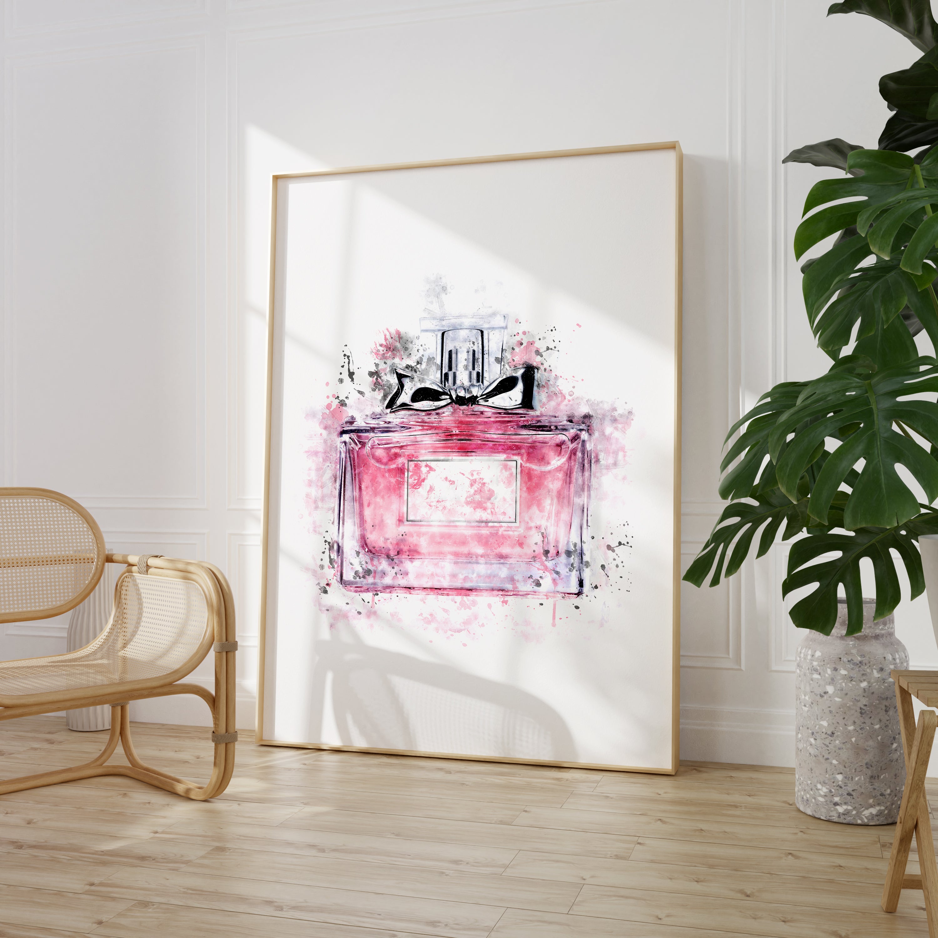 Watercolour Pink Perfume Bottle Paint Splash Print