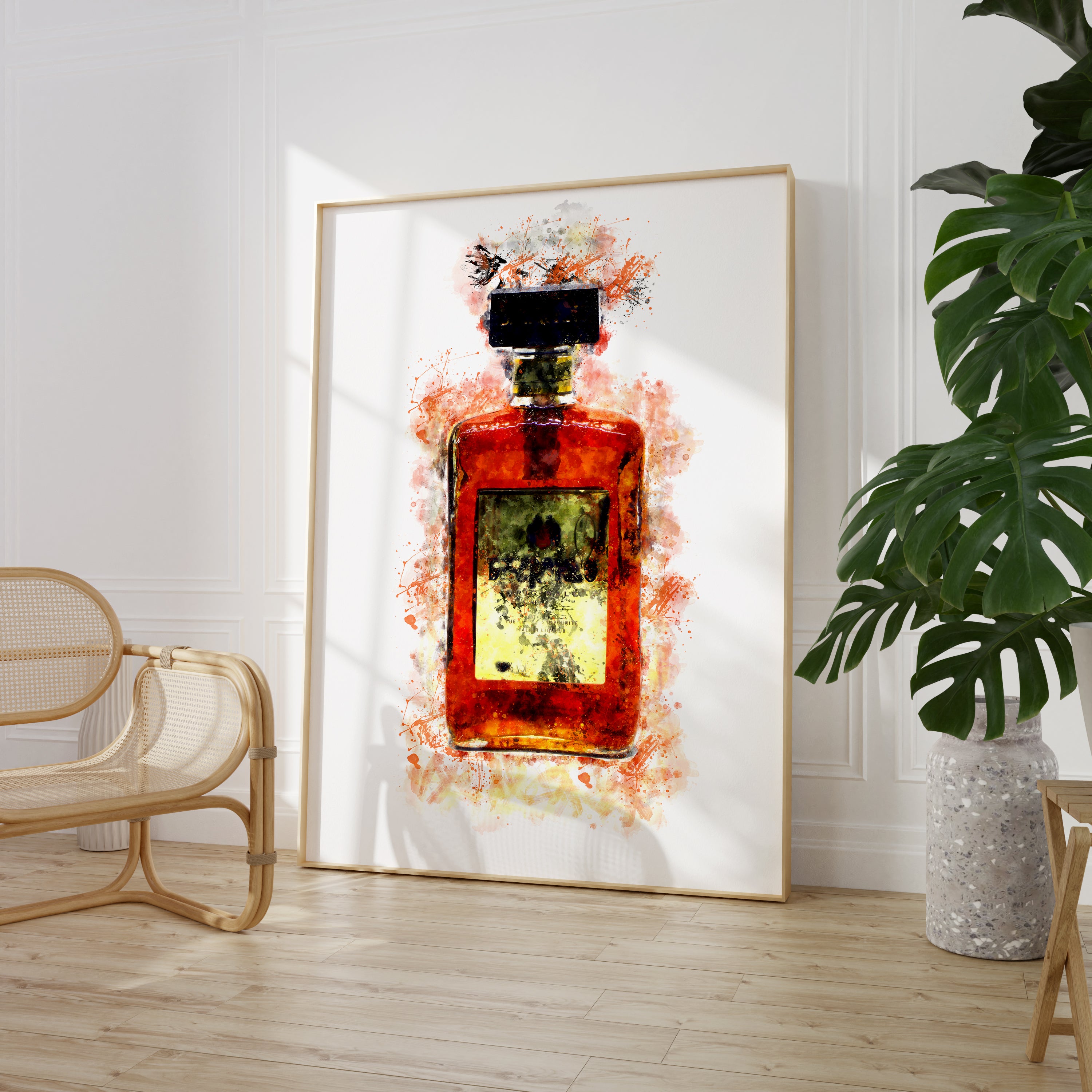 Watercolour Brown Liquor Bottle Paint Splash Print