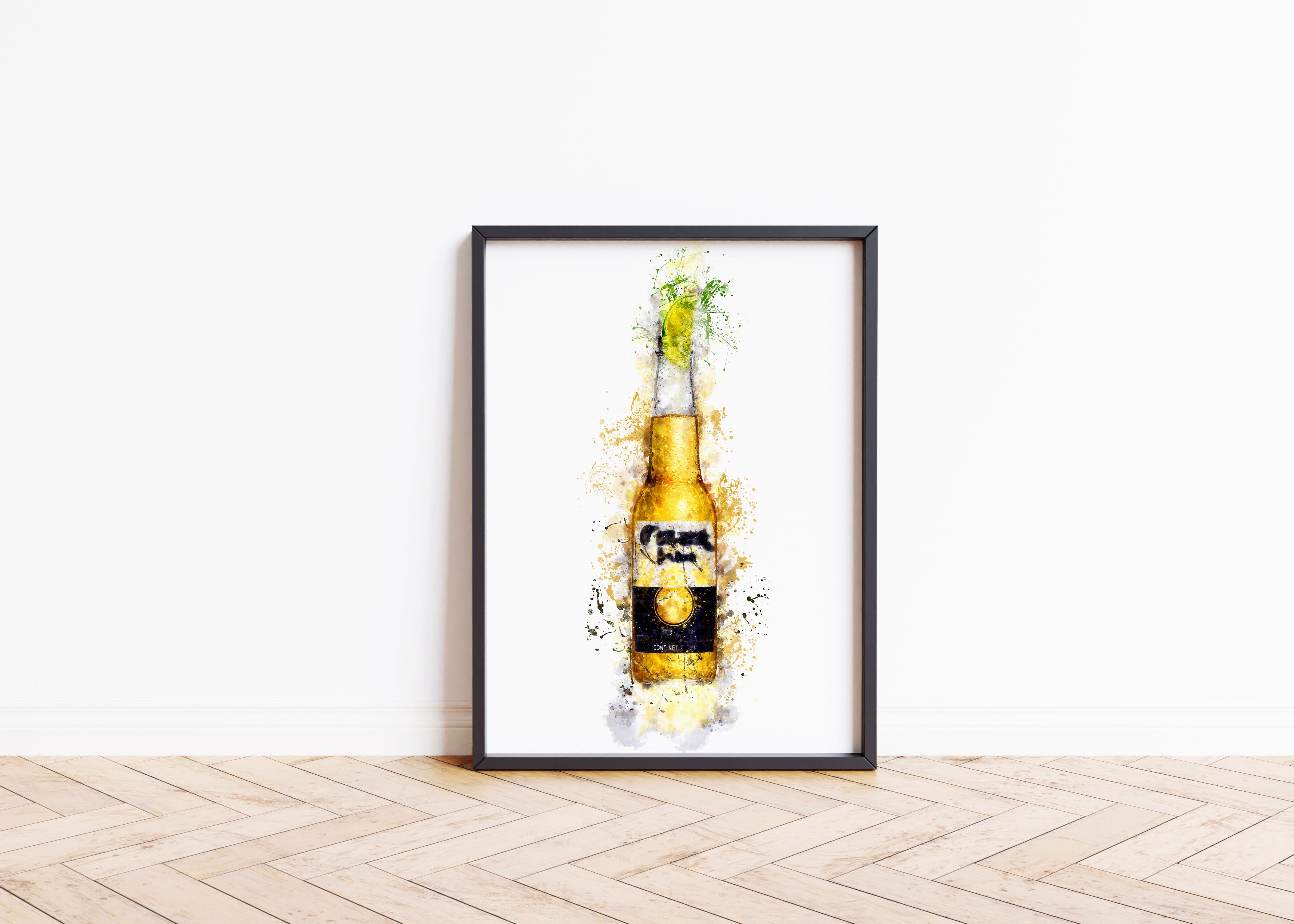 Watercolour Beer Bottle & Lime Paint Splash Print