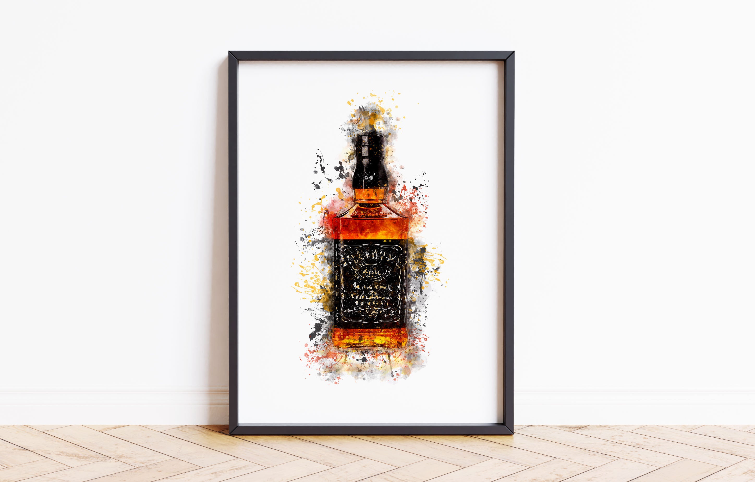 Watercolour Black Bourbon Bottle Paint Splash Print