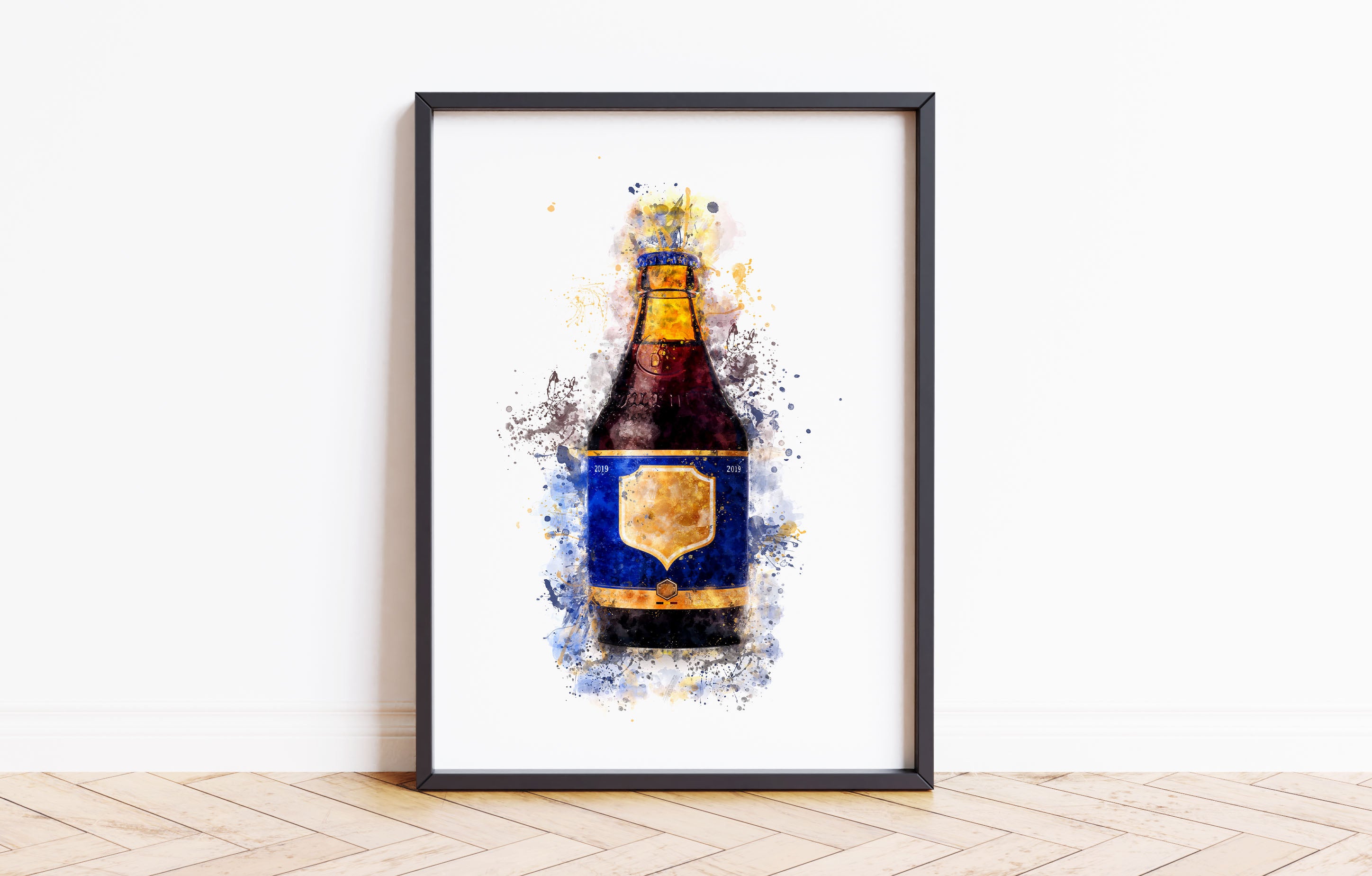 Watercolour Blue Beer Bottle Paint Splash Print