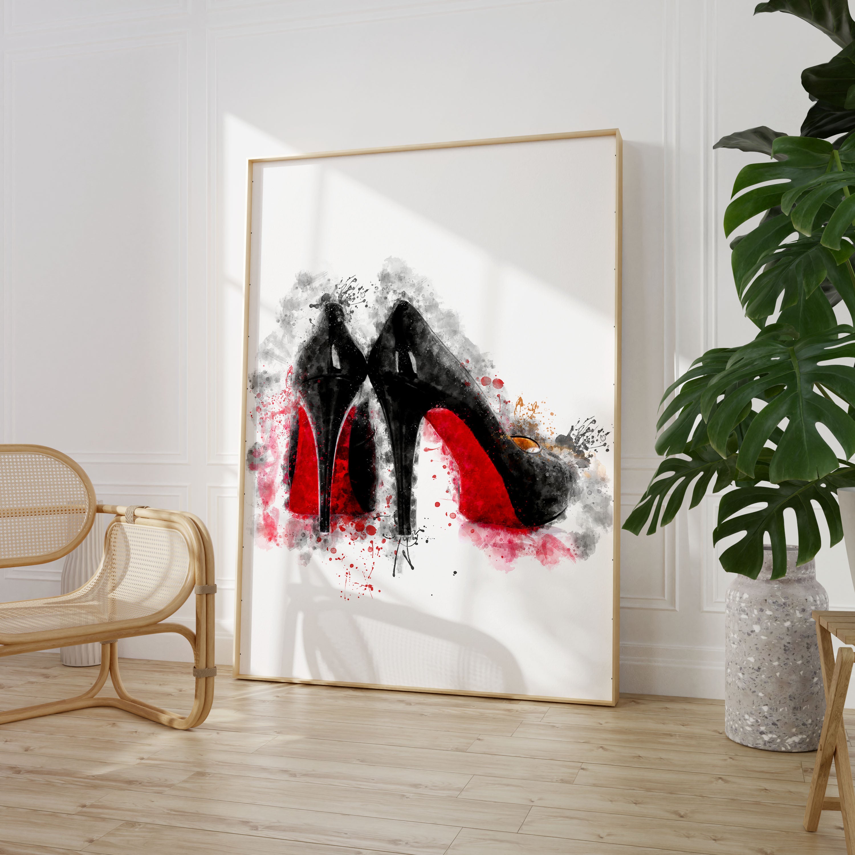 Watercolour Red Bottom High Heel Shoes Paint Splash Print