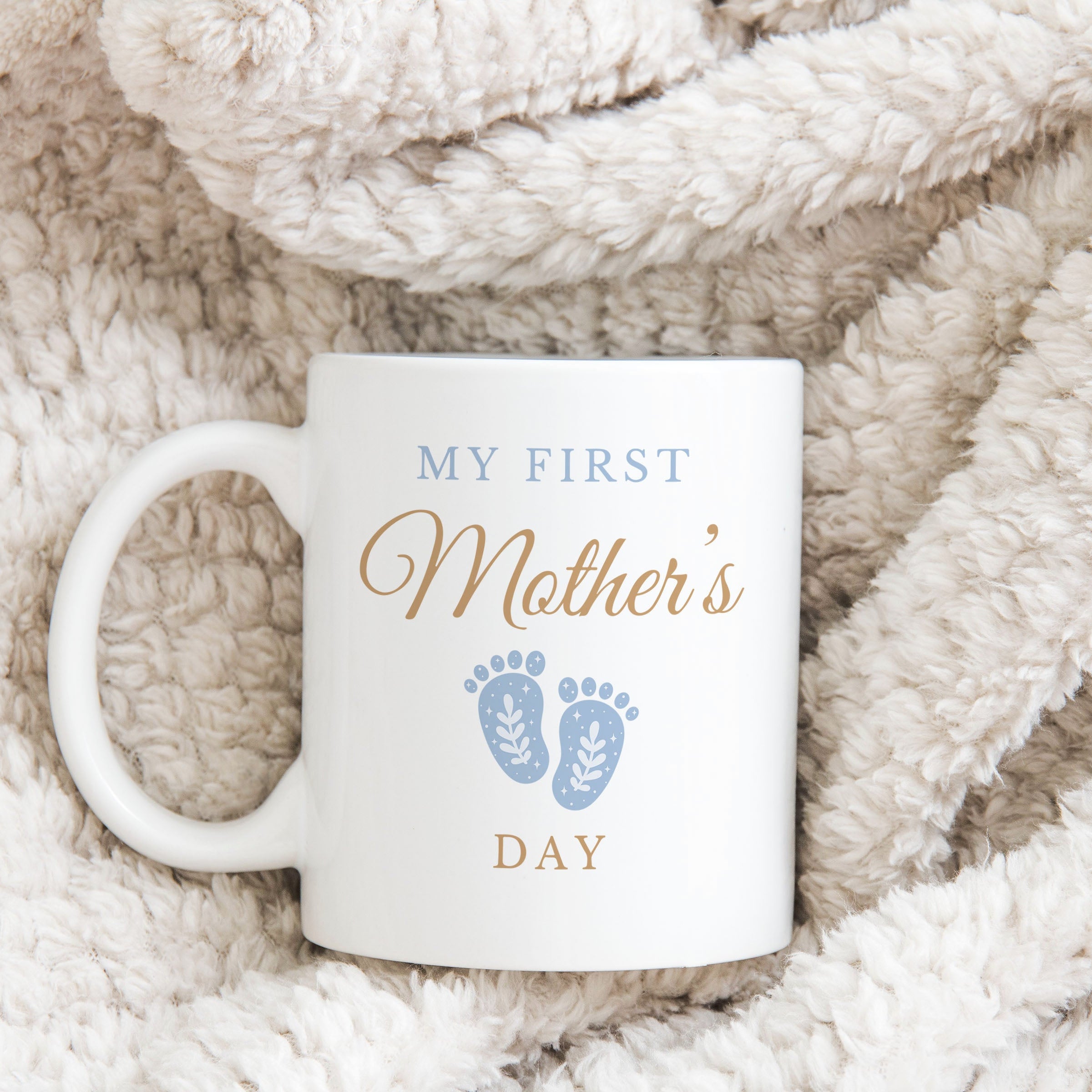My First Mother’s Day Mug – Blue Baby Footprints Design – Thoughtful Gift for New Mums