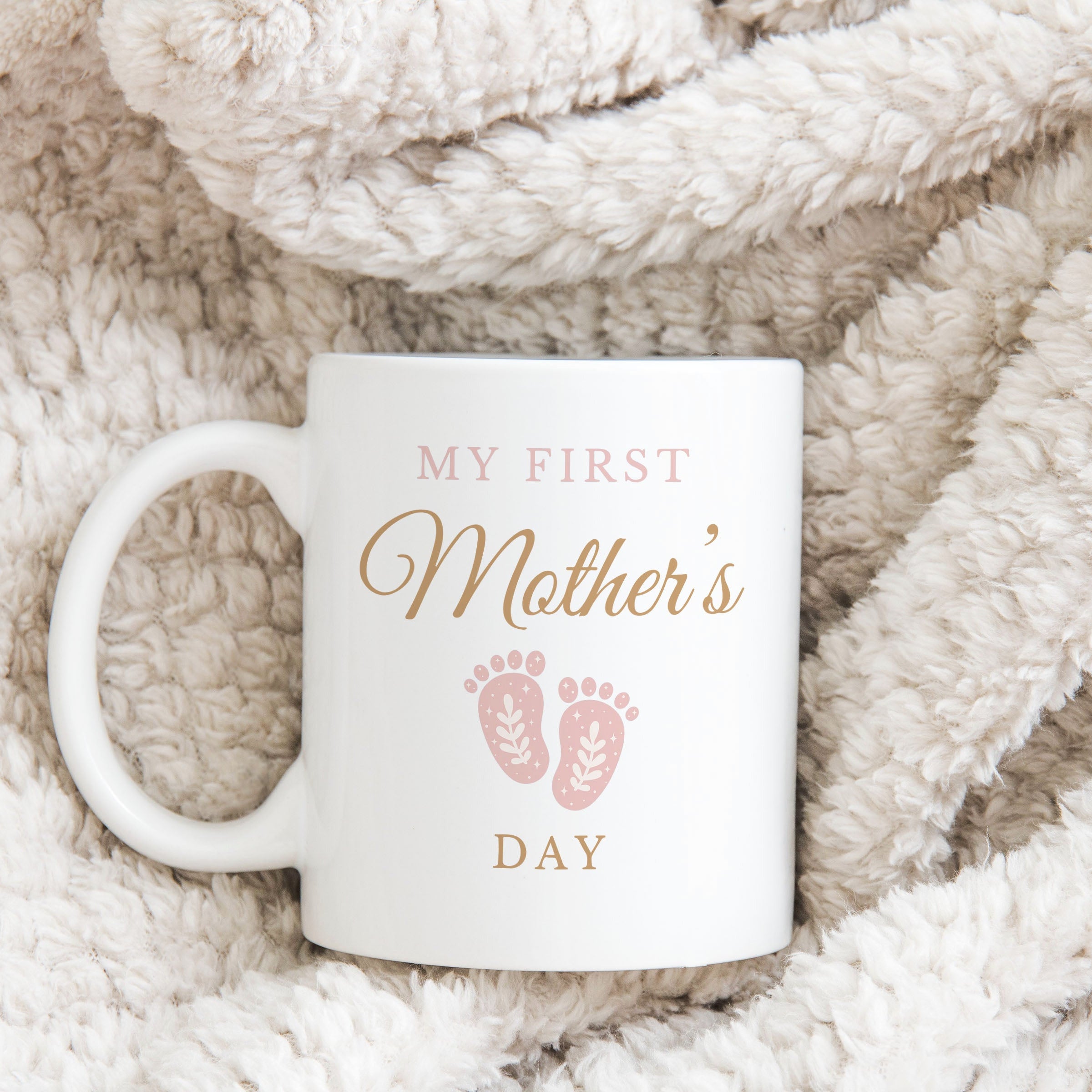 My First Mother’s Day Mug – Pink Baby Footprints Design – New Mum Gift Keepsake