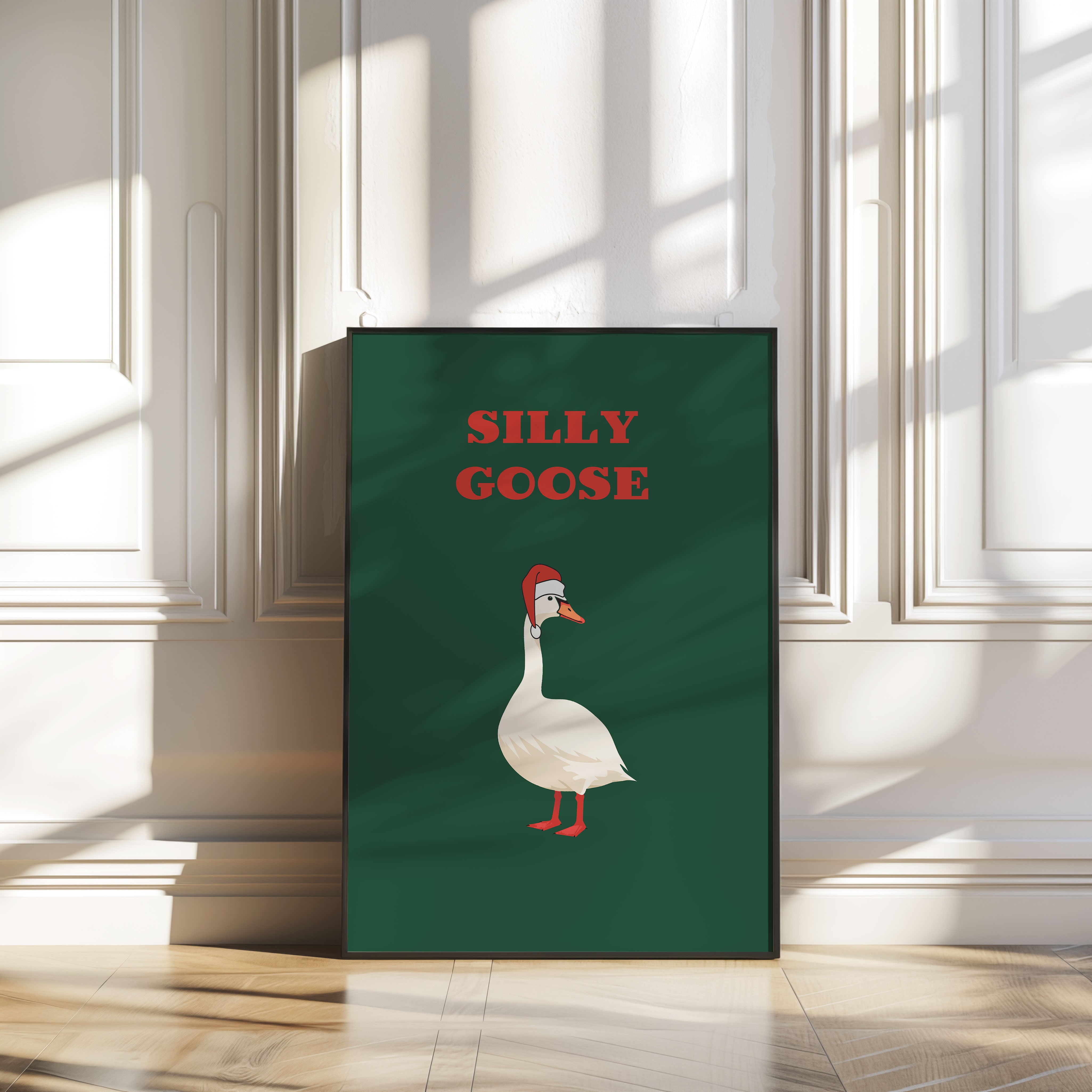 Silly Goose Quote Print Funny Santa Hat Typography Poster Xmas Edition Green Red Christmas Colours