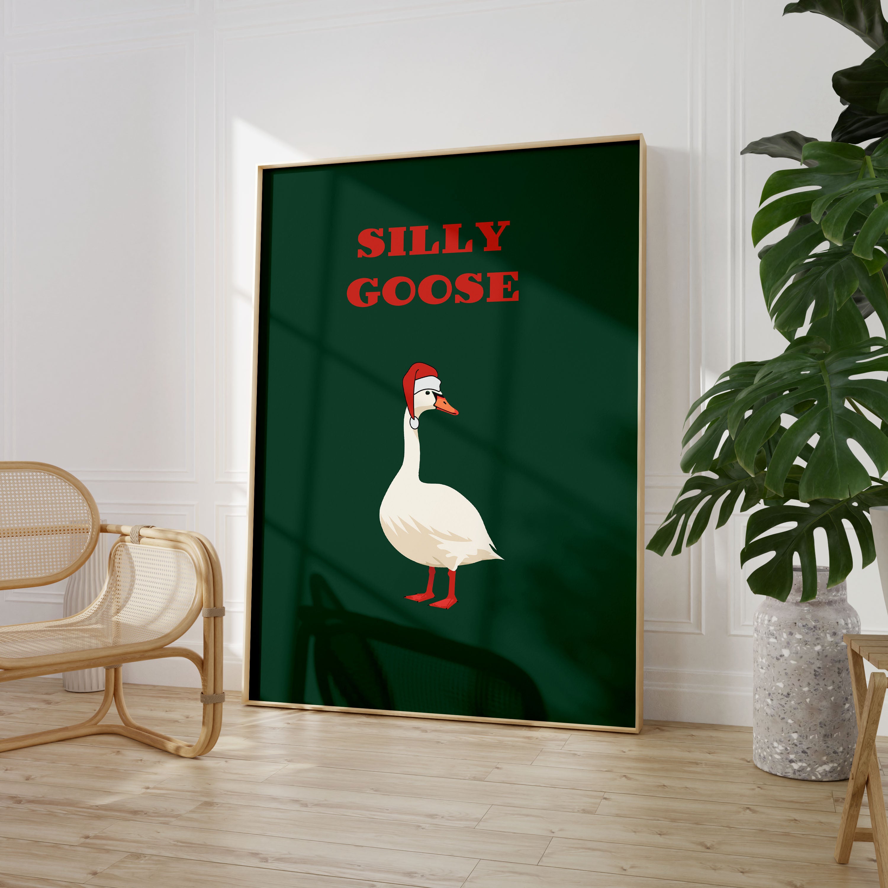 Silly Goose Quote Print Funny Santa Hat Typography Poster Xmas Edition Green Red Christmas Colours