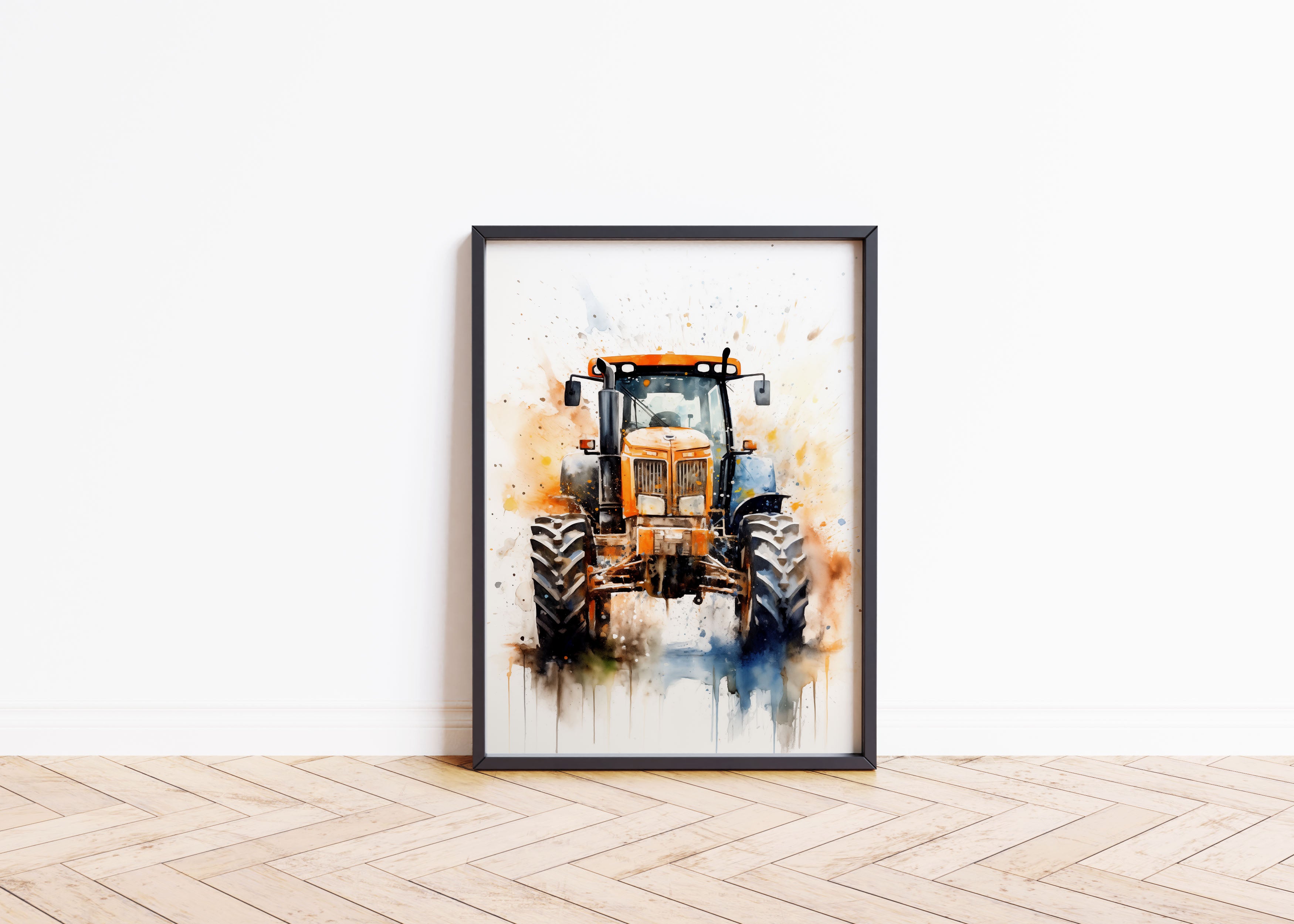 Watercolour Yellow Tractor Paint Splash Print