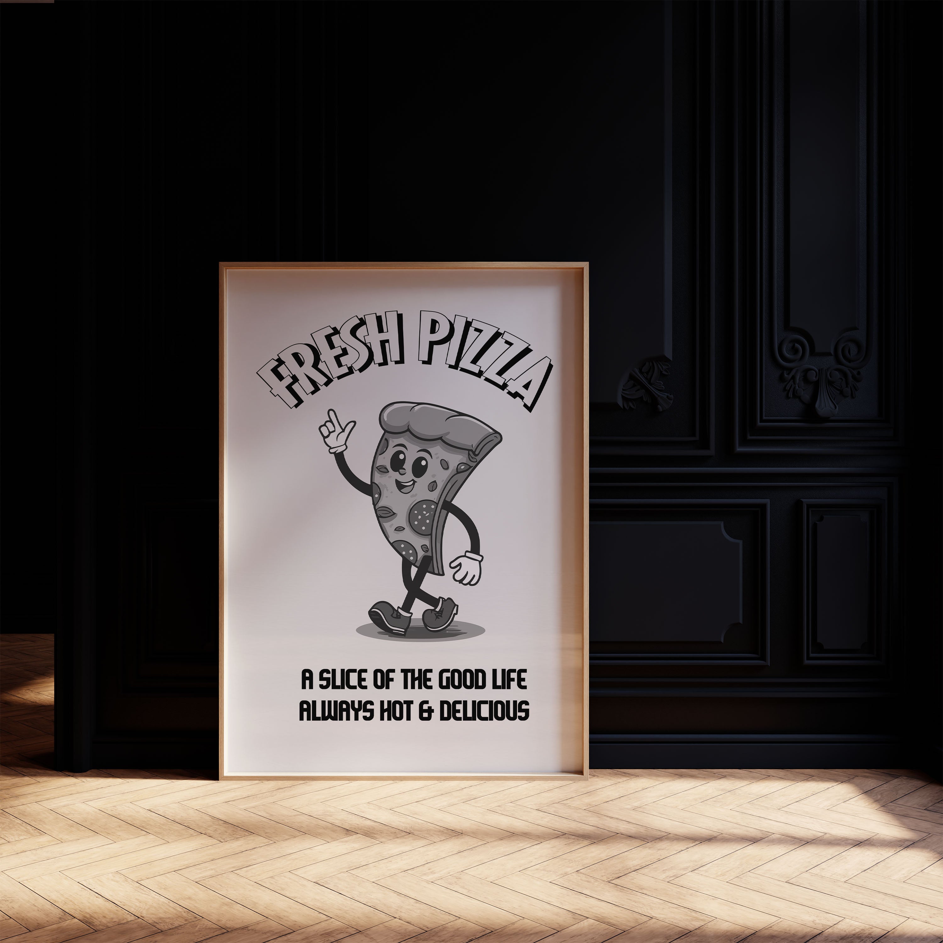 Retro Pizza Slice Boy Black & White