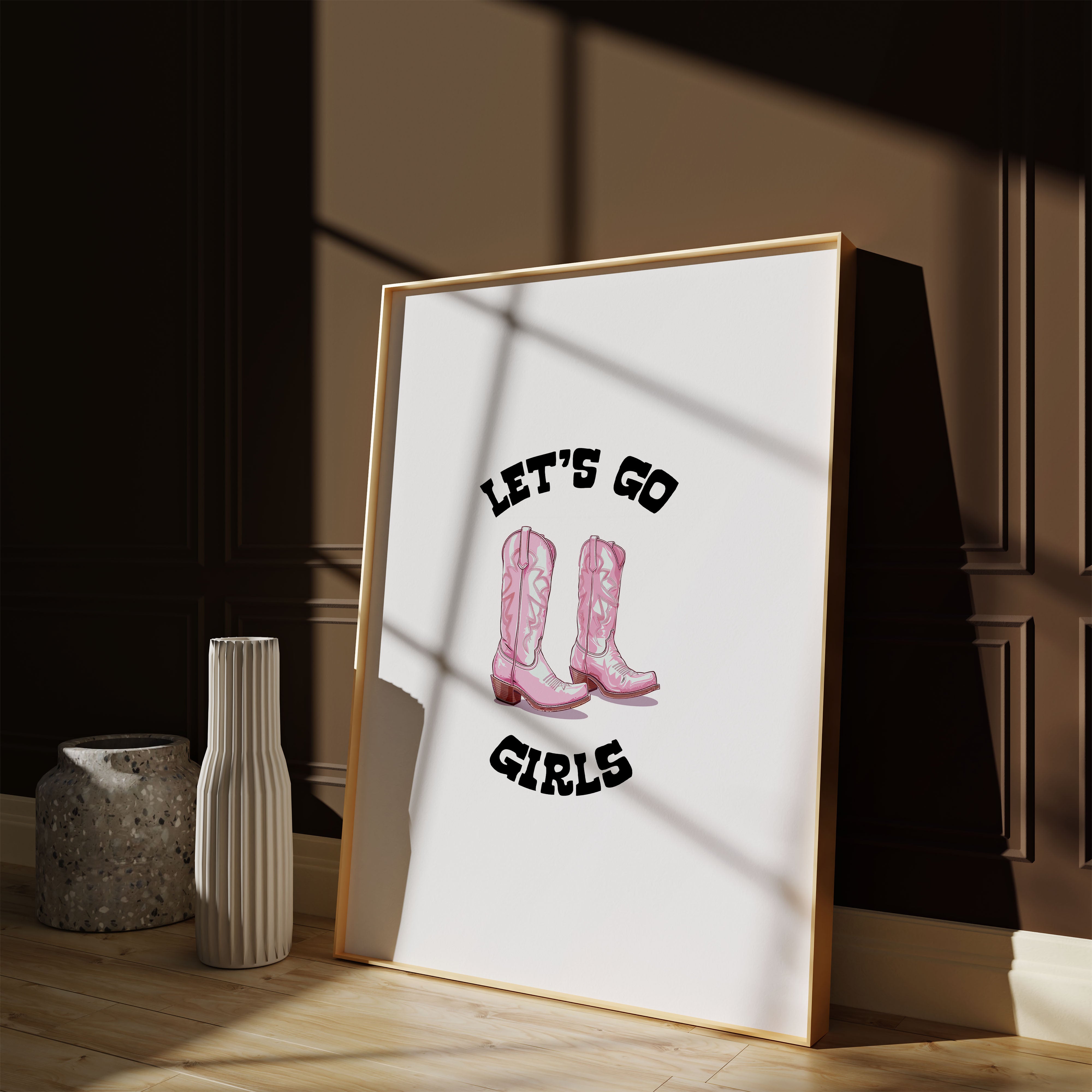 Lets Go Girls Pink Boots Print