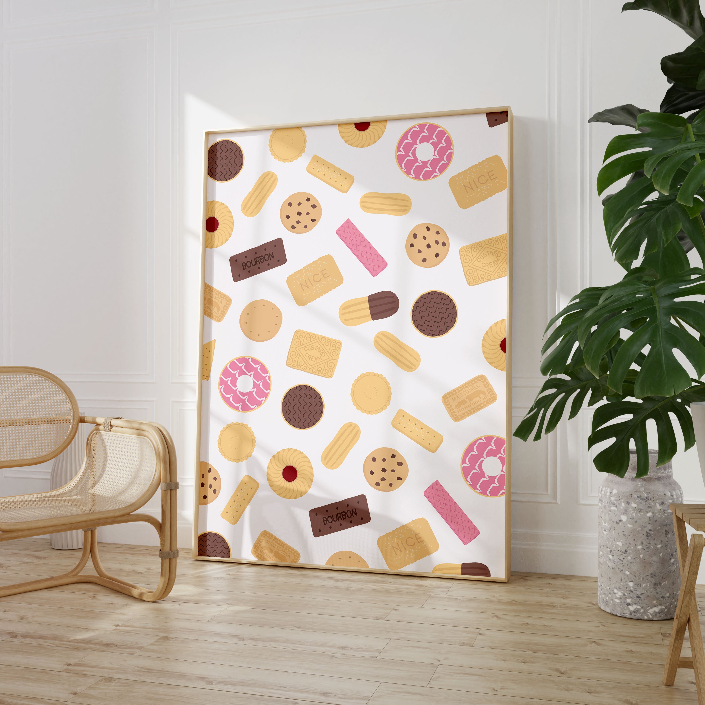 Classic British Biscuits Pattern Print White