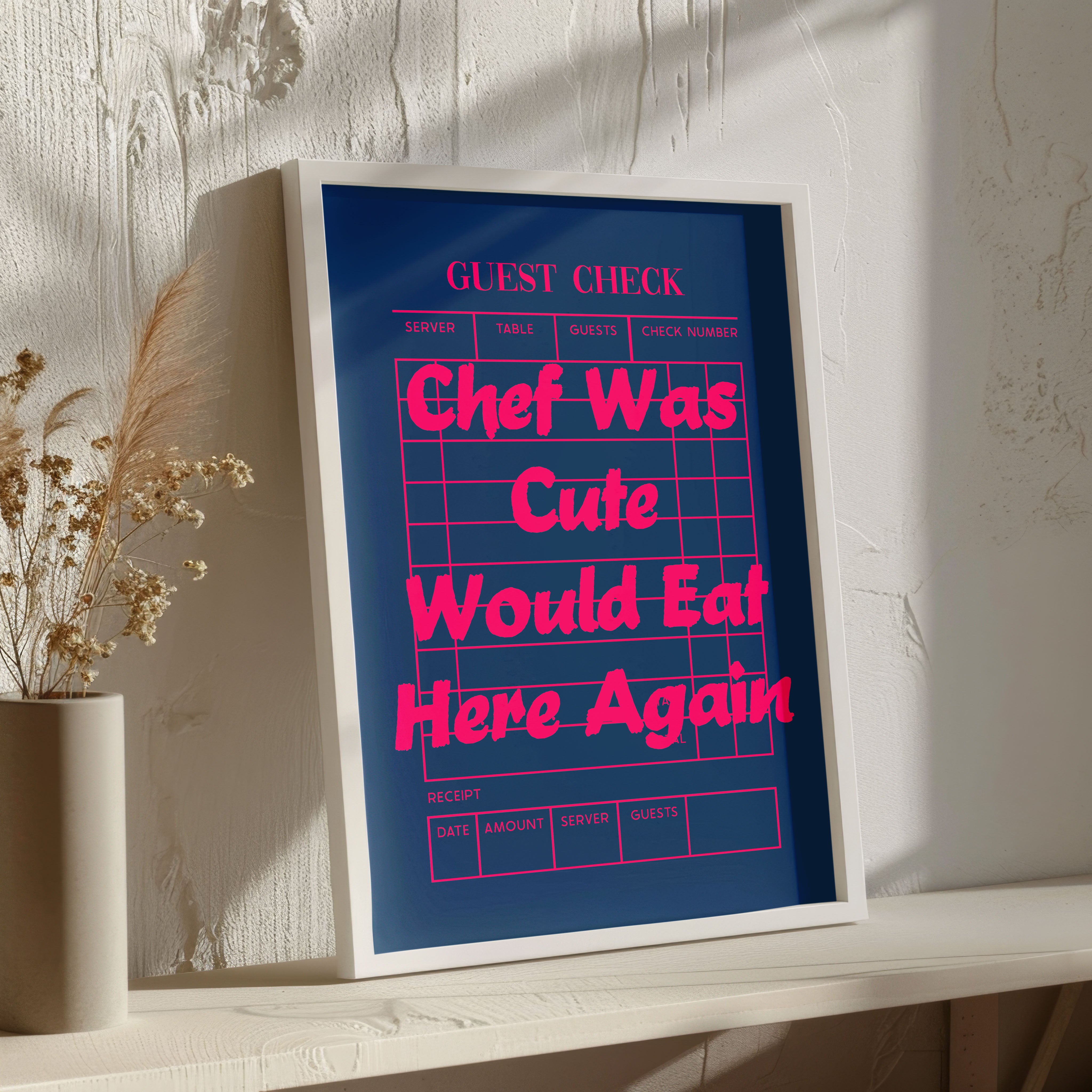 Chef Was Cute Print Guest Check Would Eat Here Again Review Poster Blue Raspberry