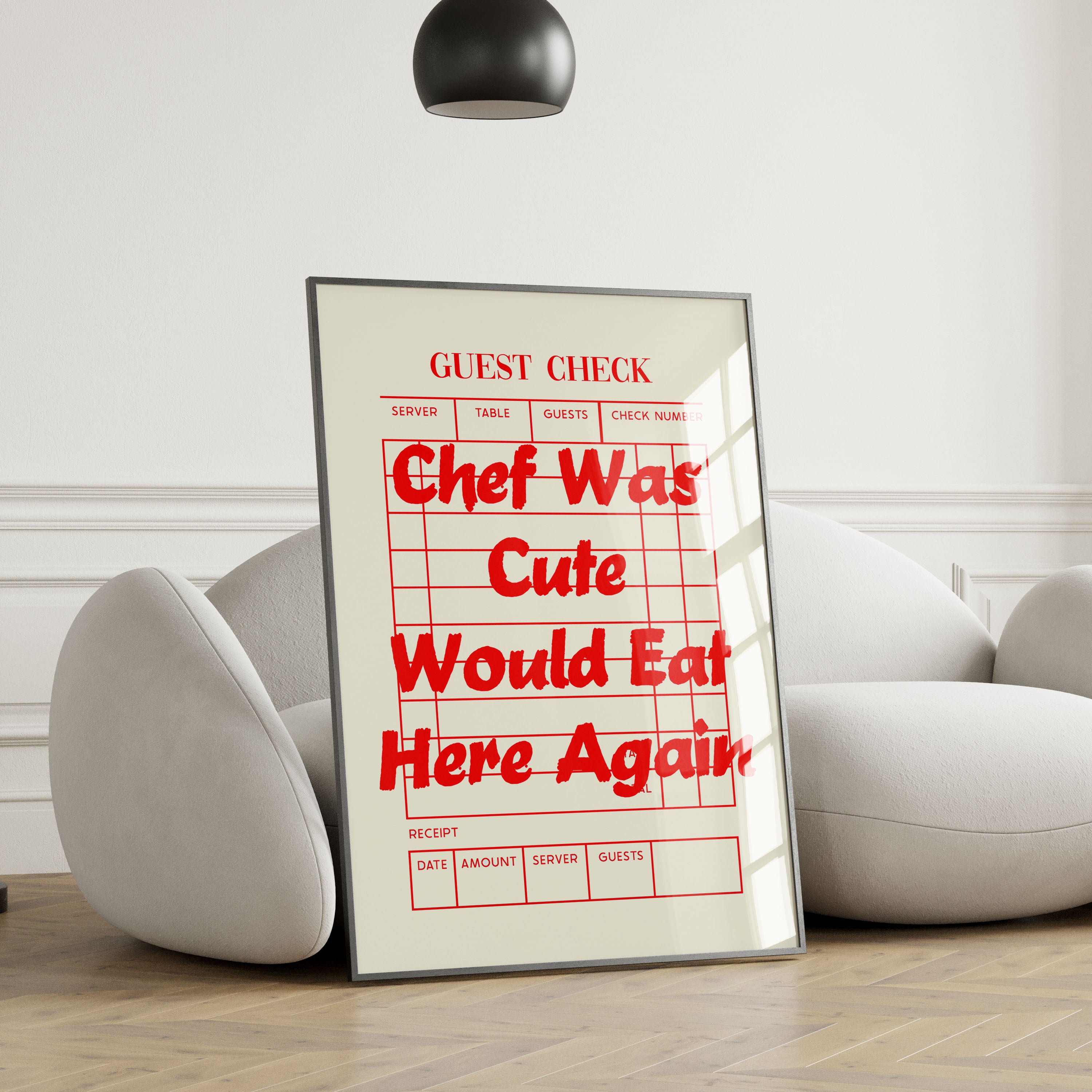 Chef Was Cute Print Guest Check Would Eat Here Again Review Poster Cream Red