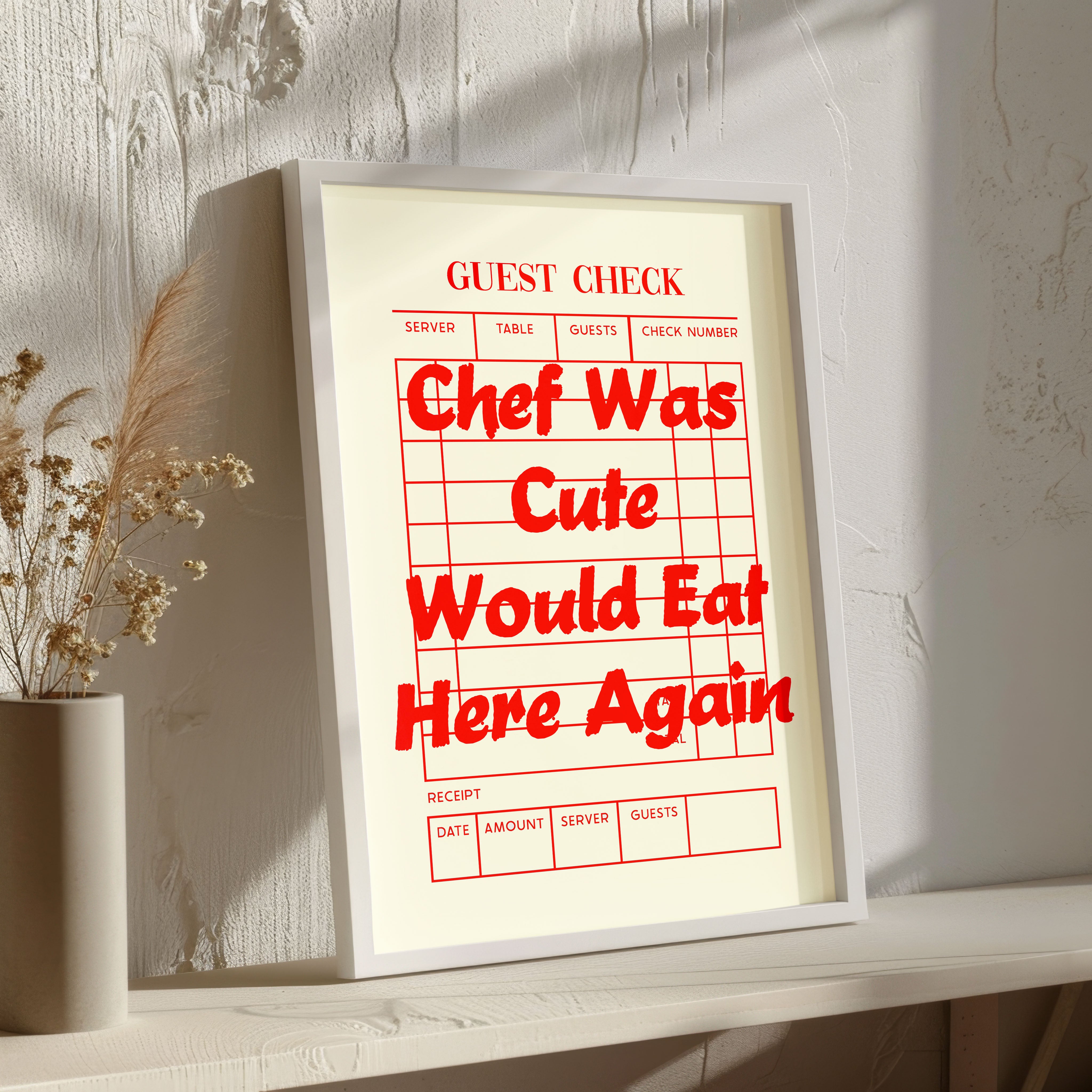 Chef Was Cute Print Guest Check Would Eat Here Again Review Poster Cream Red