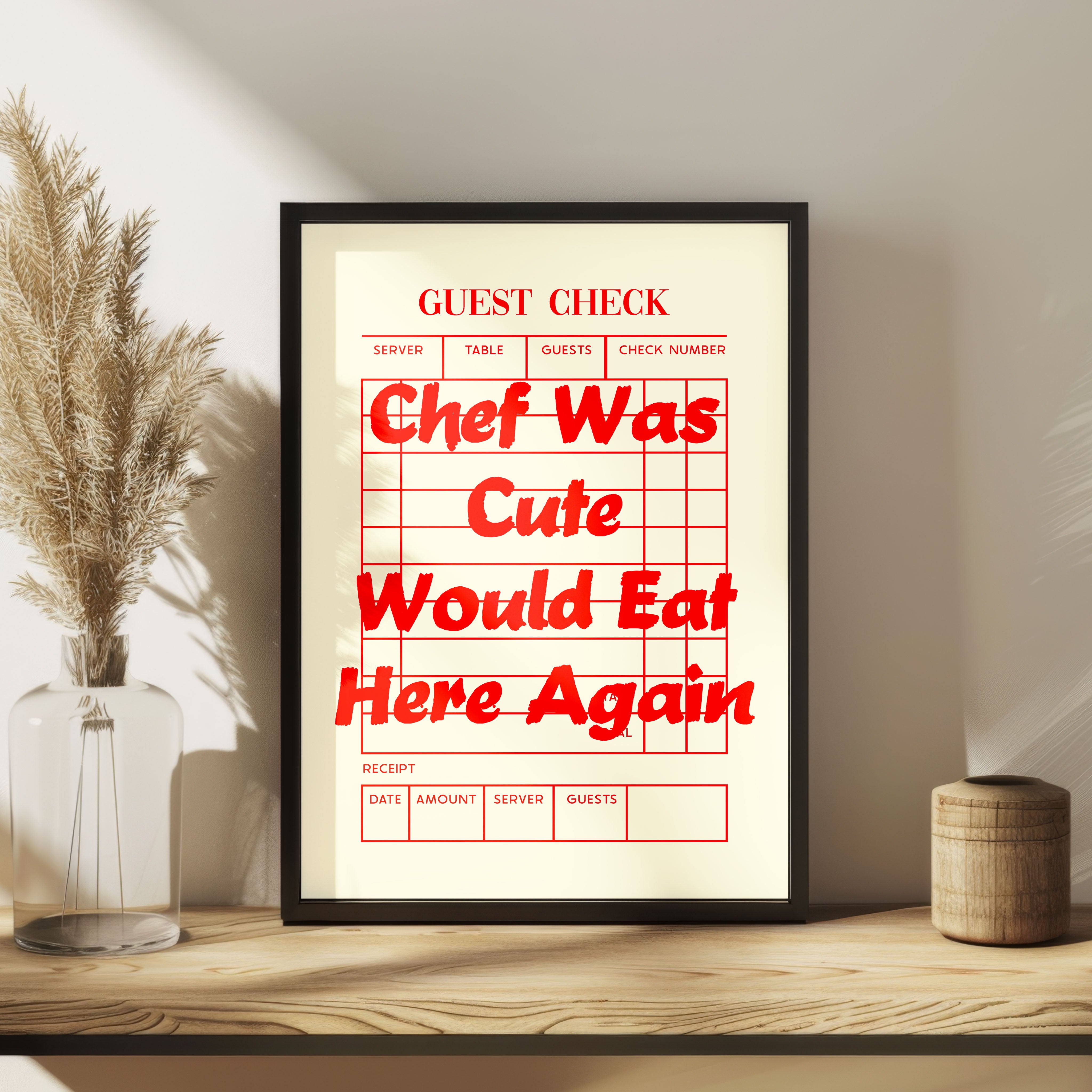 Chef Was Cute Print Guest Check Would Eat Here Again Review Poster Cream Red