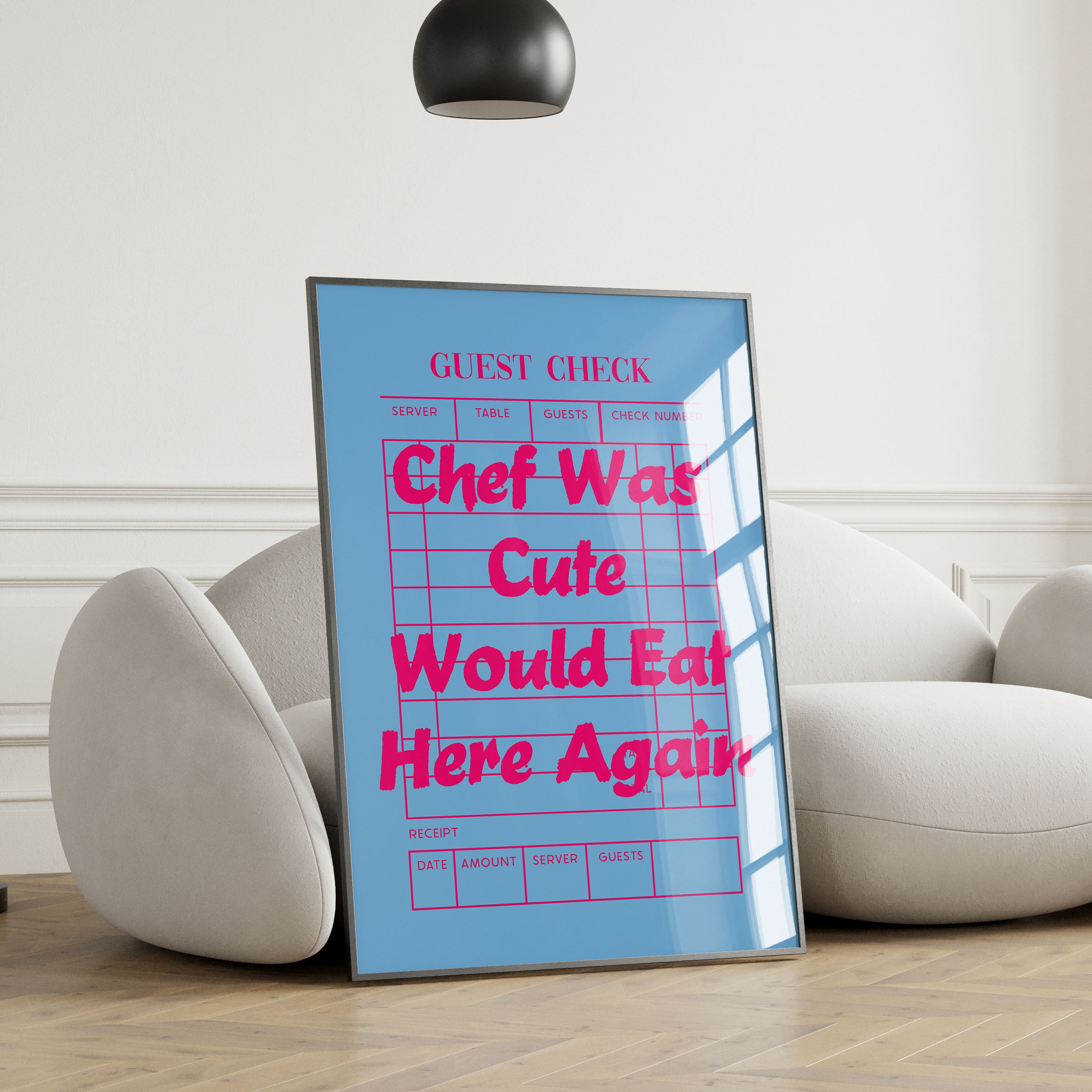 Chef Was Cute Print Guest Check Would Eat Here Again Review Poster Light Blue Raspberry