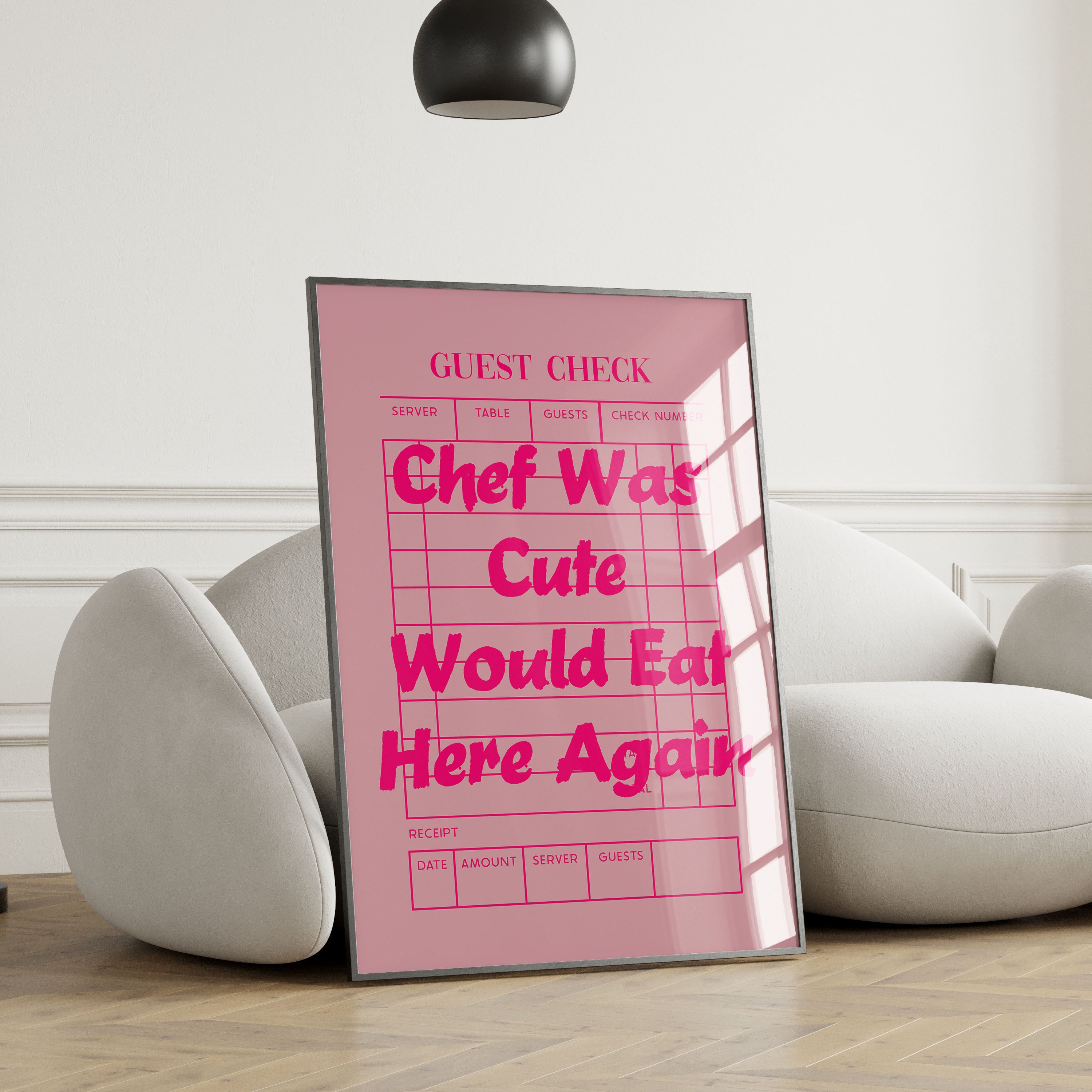 Chef Was Cute Print Guest Check Would Eat Here Again Review Poster Rose Raspberry