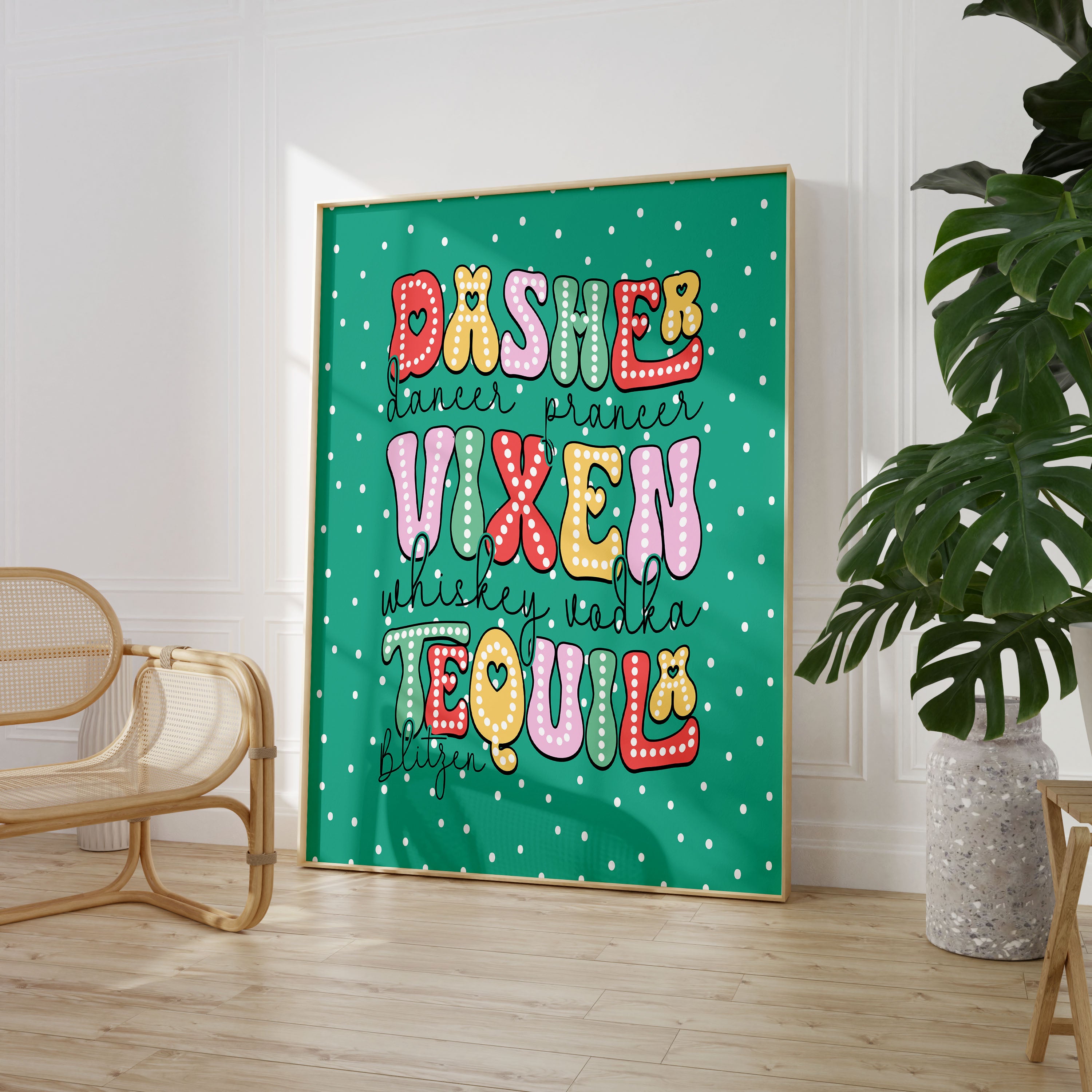 Dasher Vixen Funny Reindeer Wall Print Poster Art