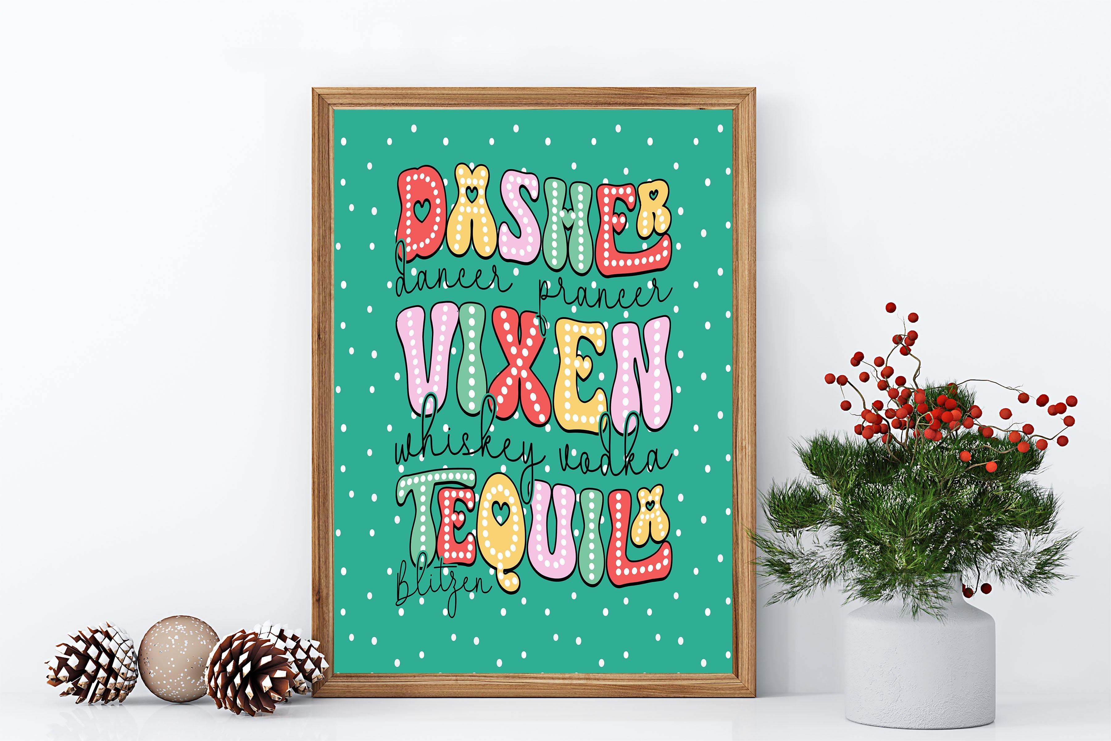 Dasher Vixen Funny Reindeer Wall Print Poster Art