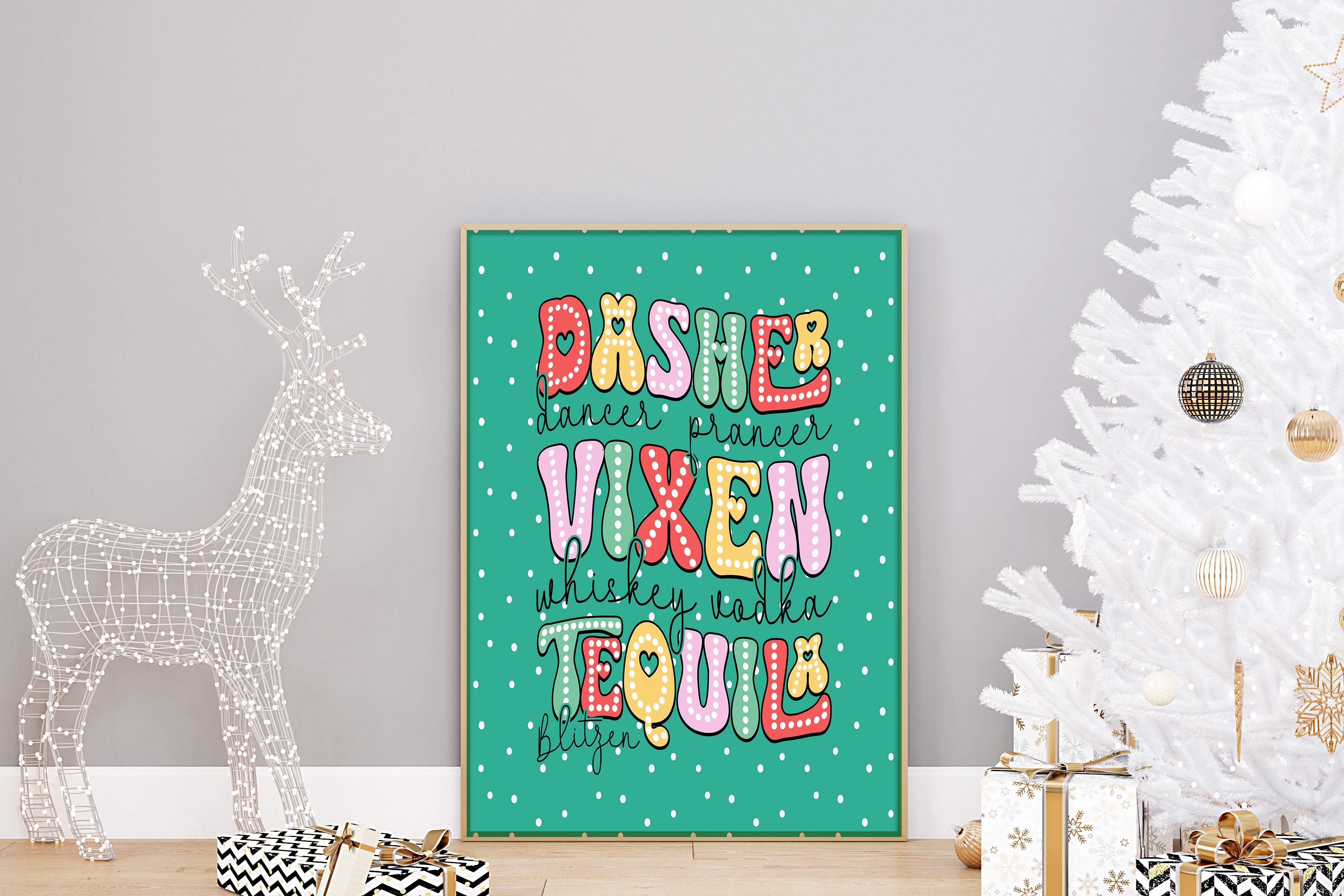 Dasher Vixen Funny Reindeer Wall Print Poster Art