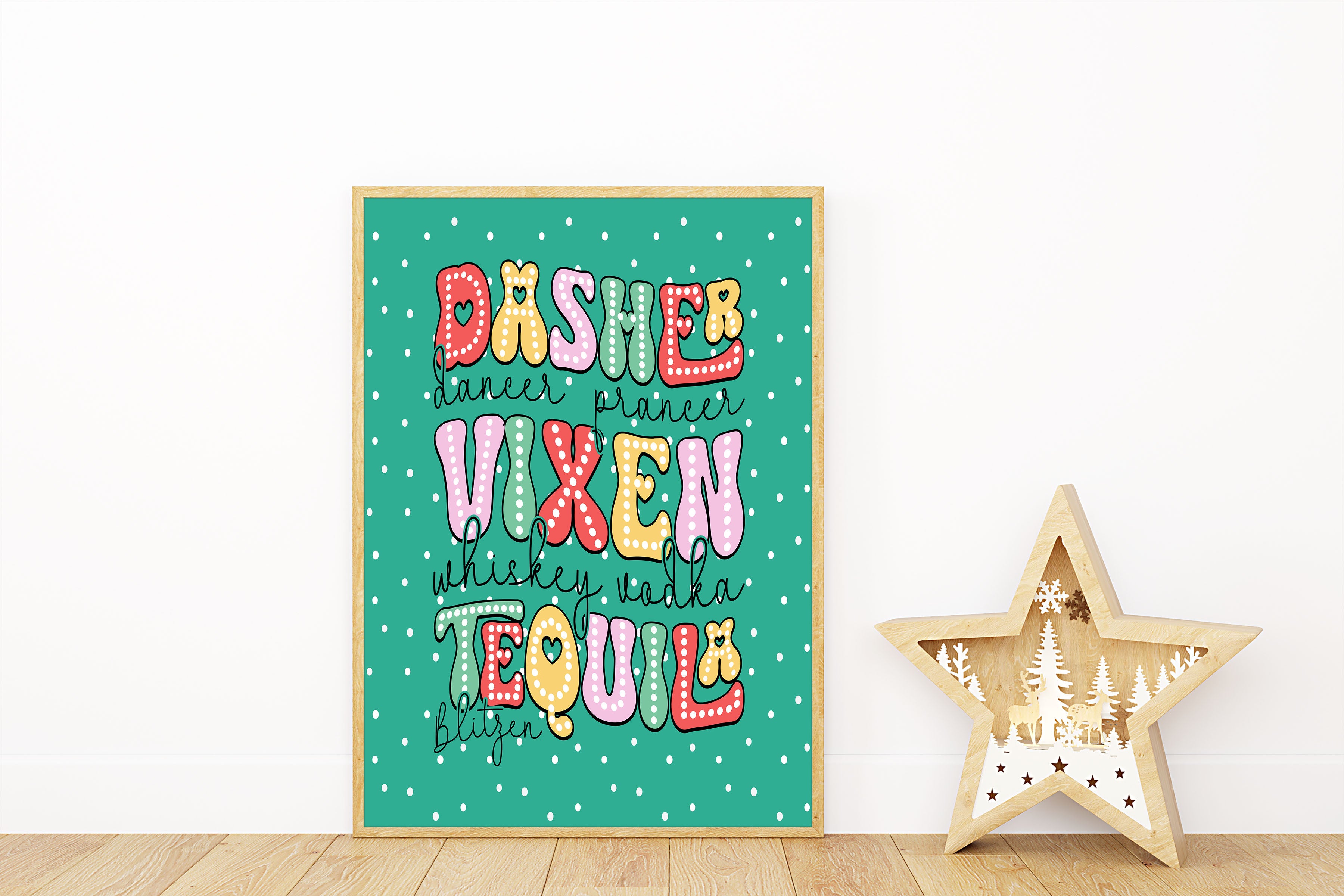 Dasher Vixen Funny Reindeer Wall Print Poster Art